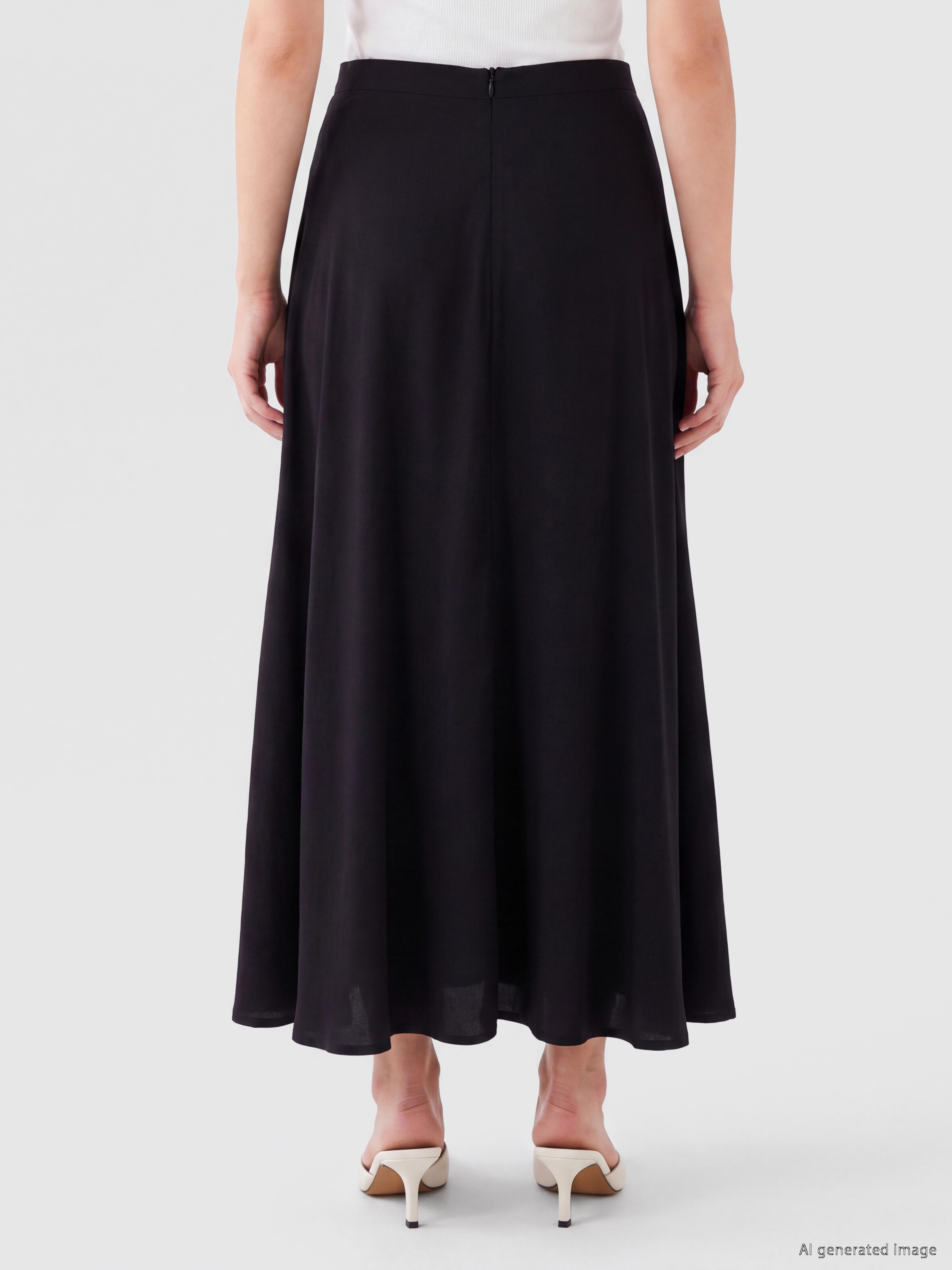 LCW Modest Beli Fermuarlı Modal Karışımlı Kloş Etek görsel 4
