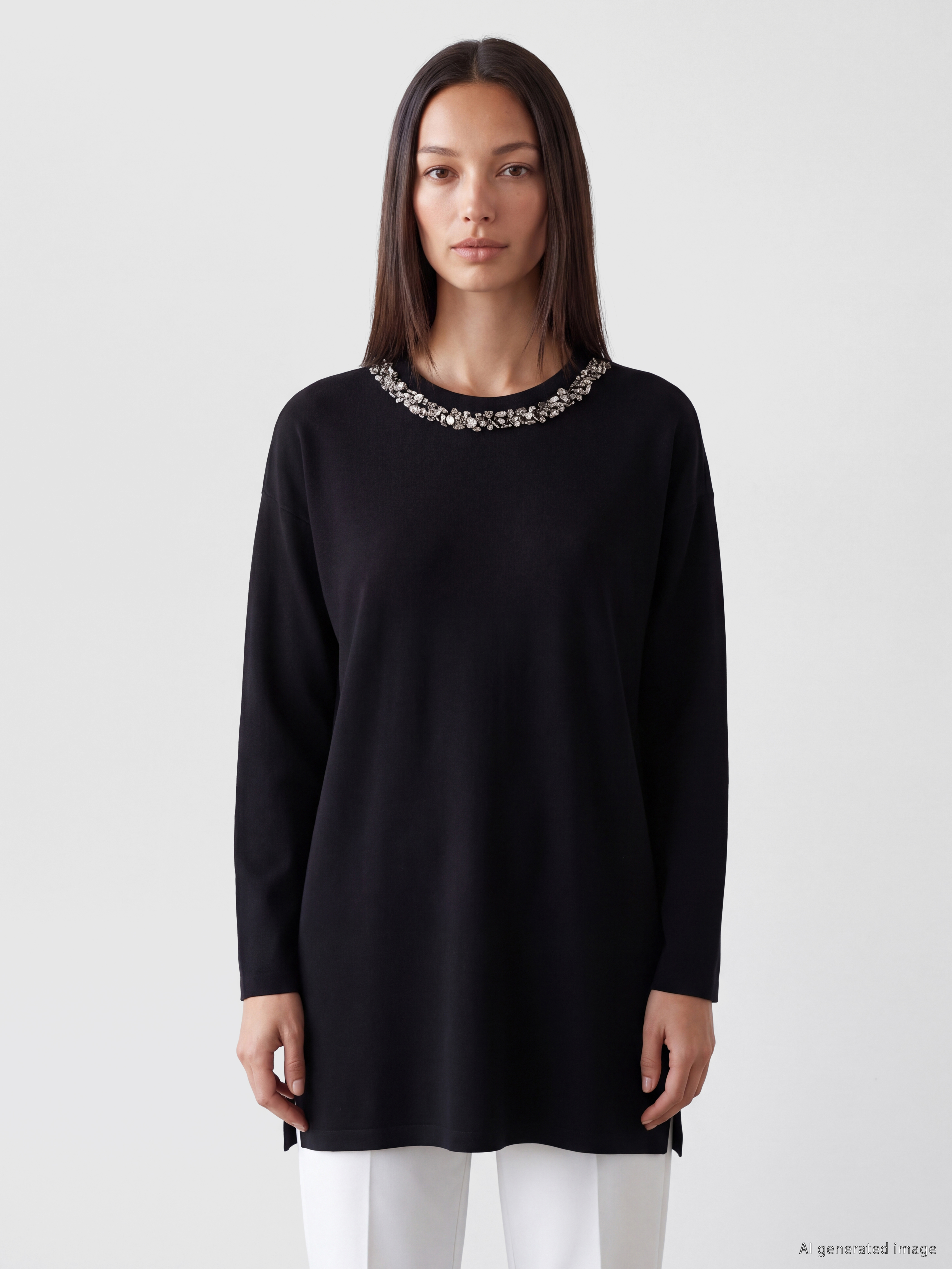 LCW EVERYDAY Soft Touch Taşlı Oversize Kadın Sweatshirt Tunik