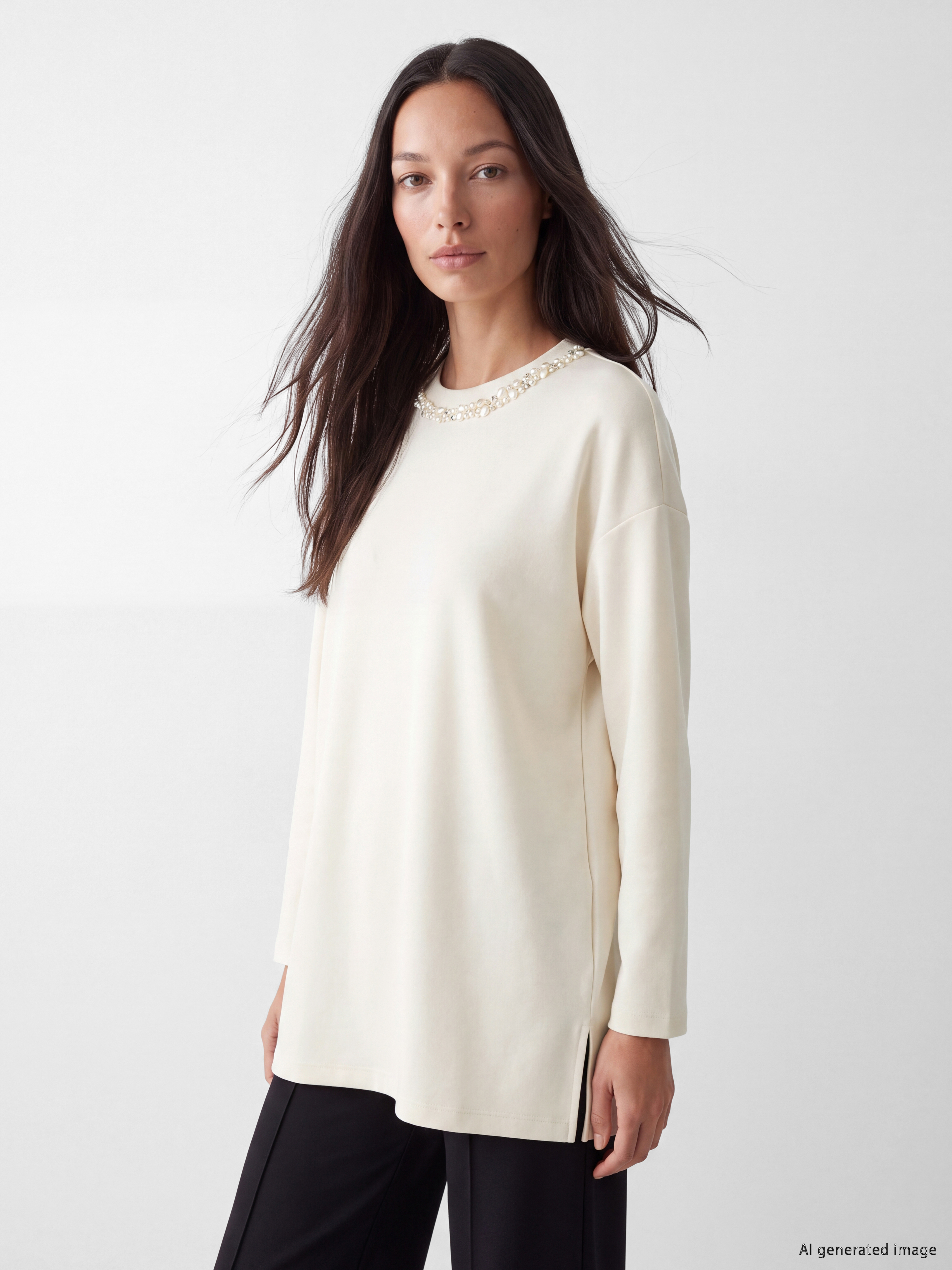 LCW EVERYDAY Taşlı Soft Touch Oversize Kadın Sweatshirt Tunik