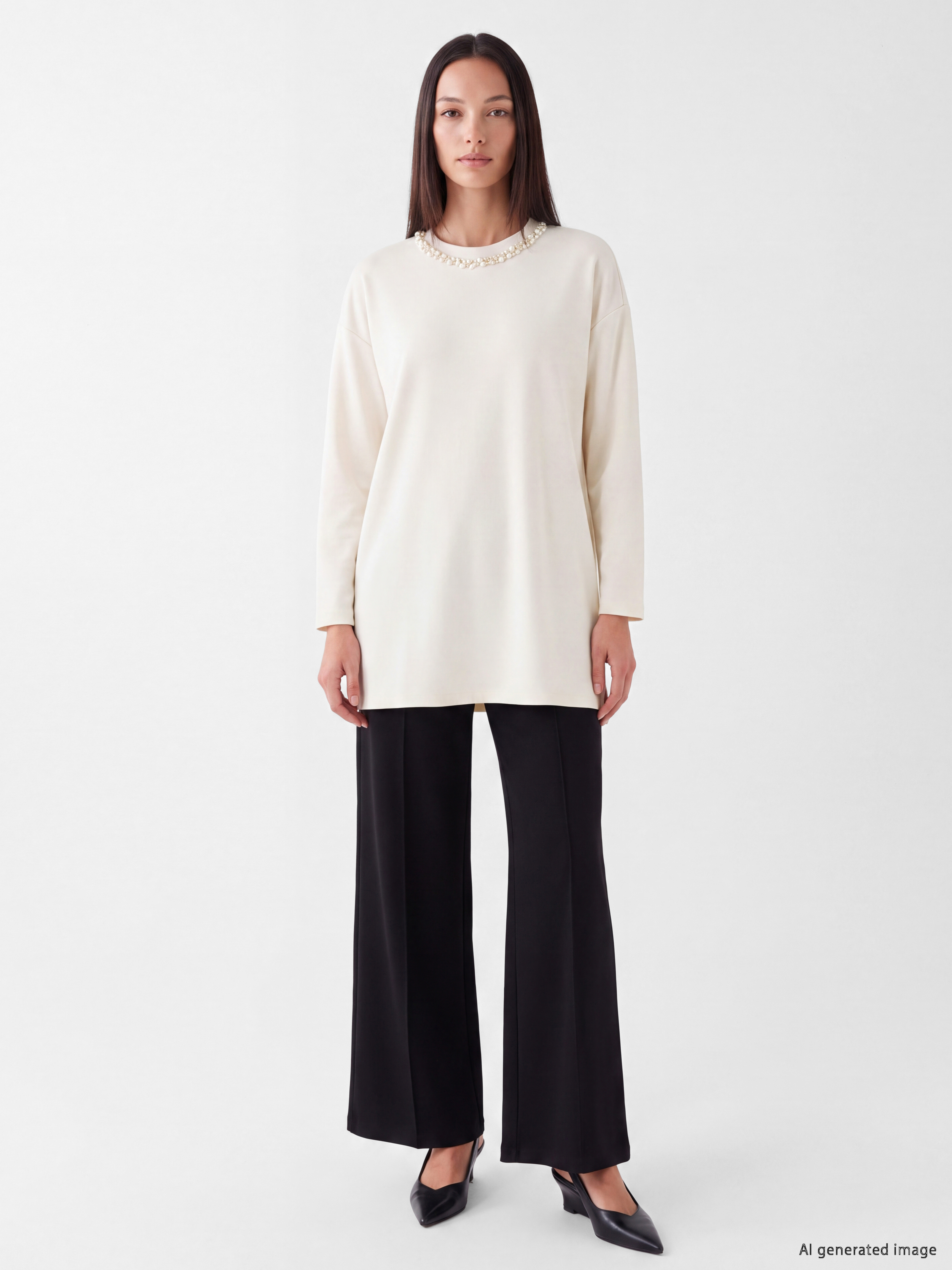 LCW EVERYDAY Taşlı Soft Touch Oversize Kadın Sweatshirt Tunik görsel 2