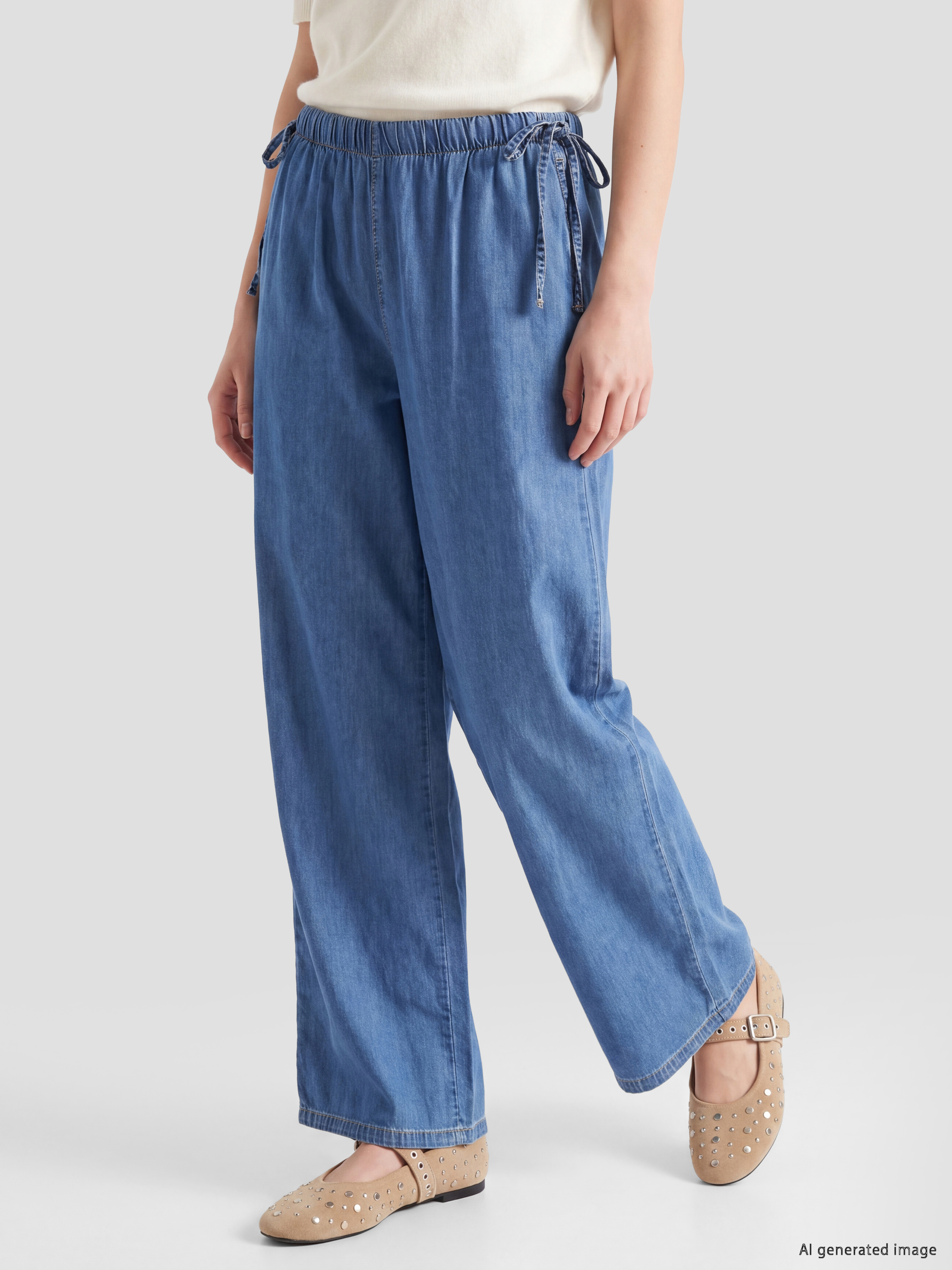 LCW Jeans Beli Lastikli Wideleg Kadın Jean Pantolon görsel 2