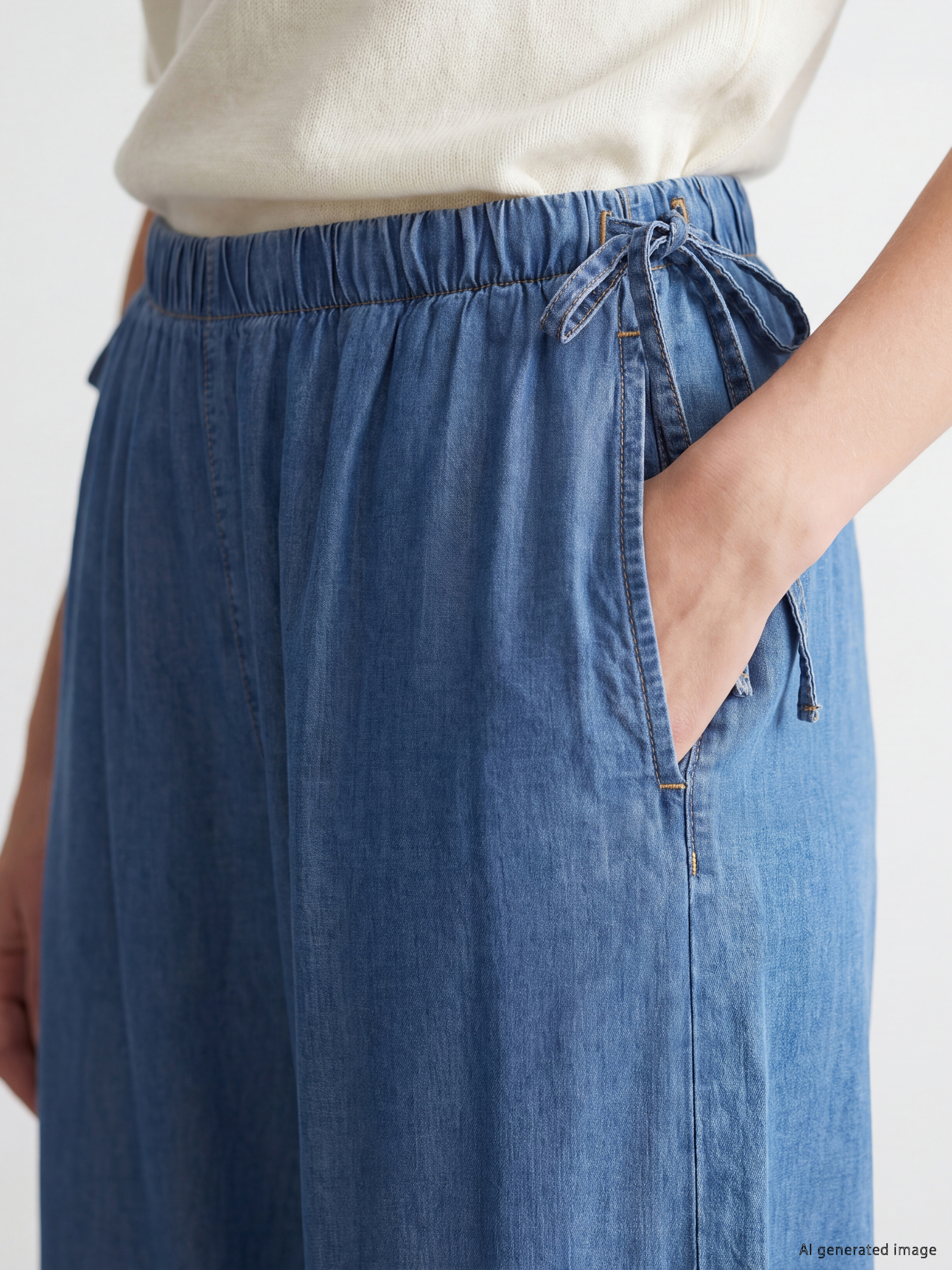 LCW Jeans Beli Lastikli Wideleg Kadın Jean Pantolon görsel 3