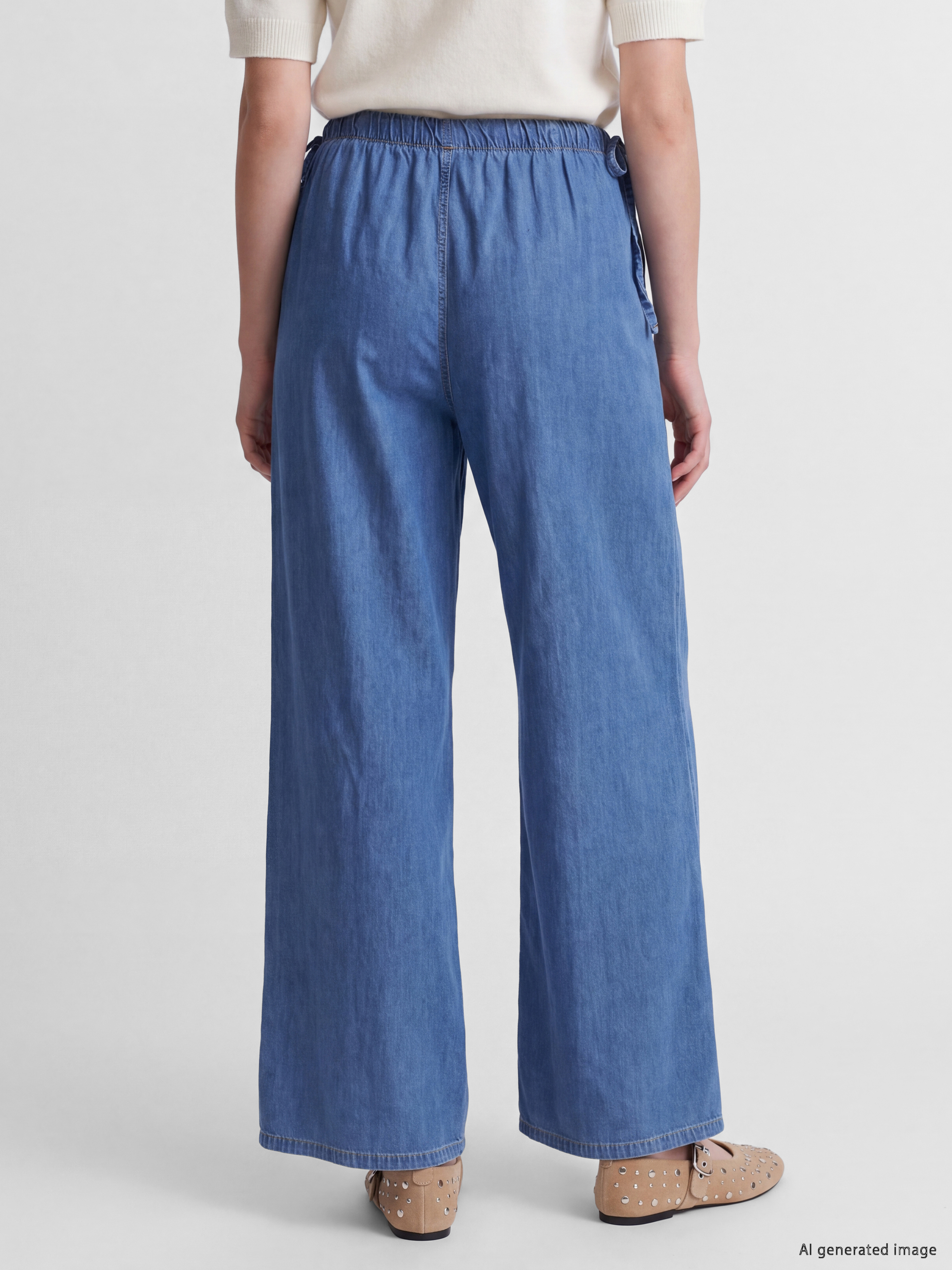 LCW Jeans Beli Lastikli Wideleg Kadın Jean Pantolon görsel 4