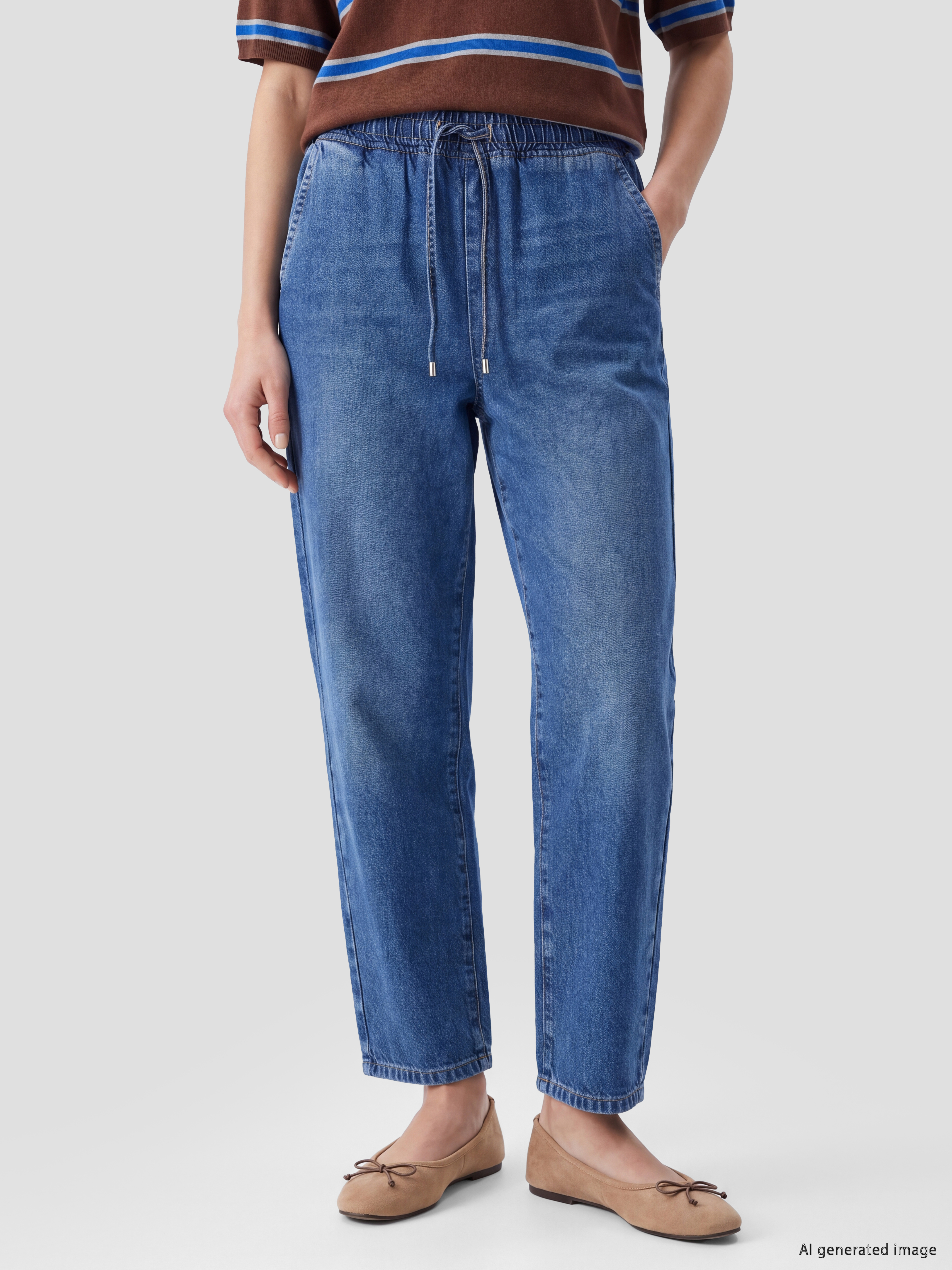 LCW Jeans Beli Lastikli Balloon Fit Kadın Jean Pantolon görsel 2