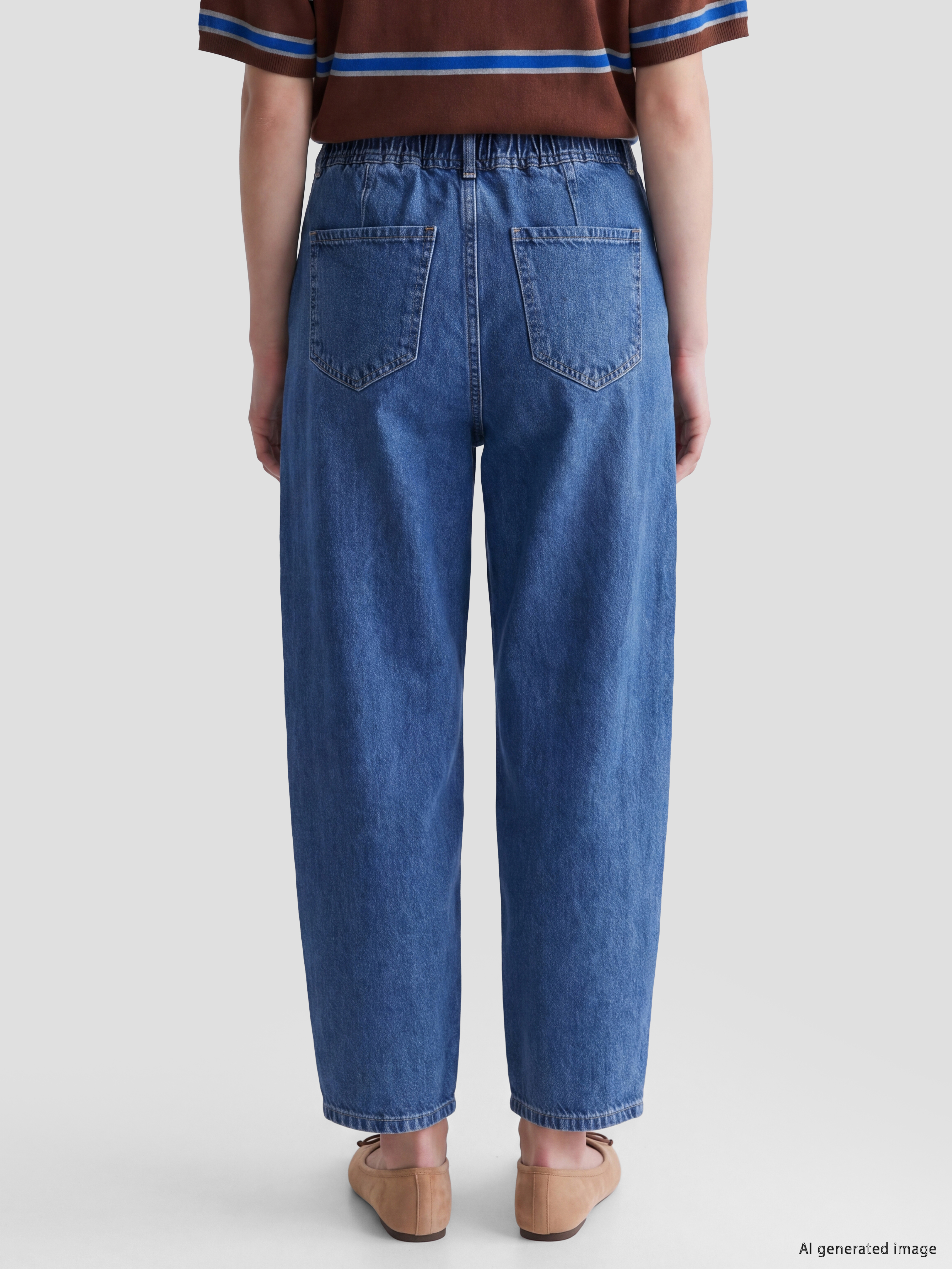 LCW Jeans Beli Lastikli Balloon Fit Kadın Jean Pantolon görsel 4