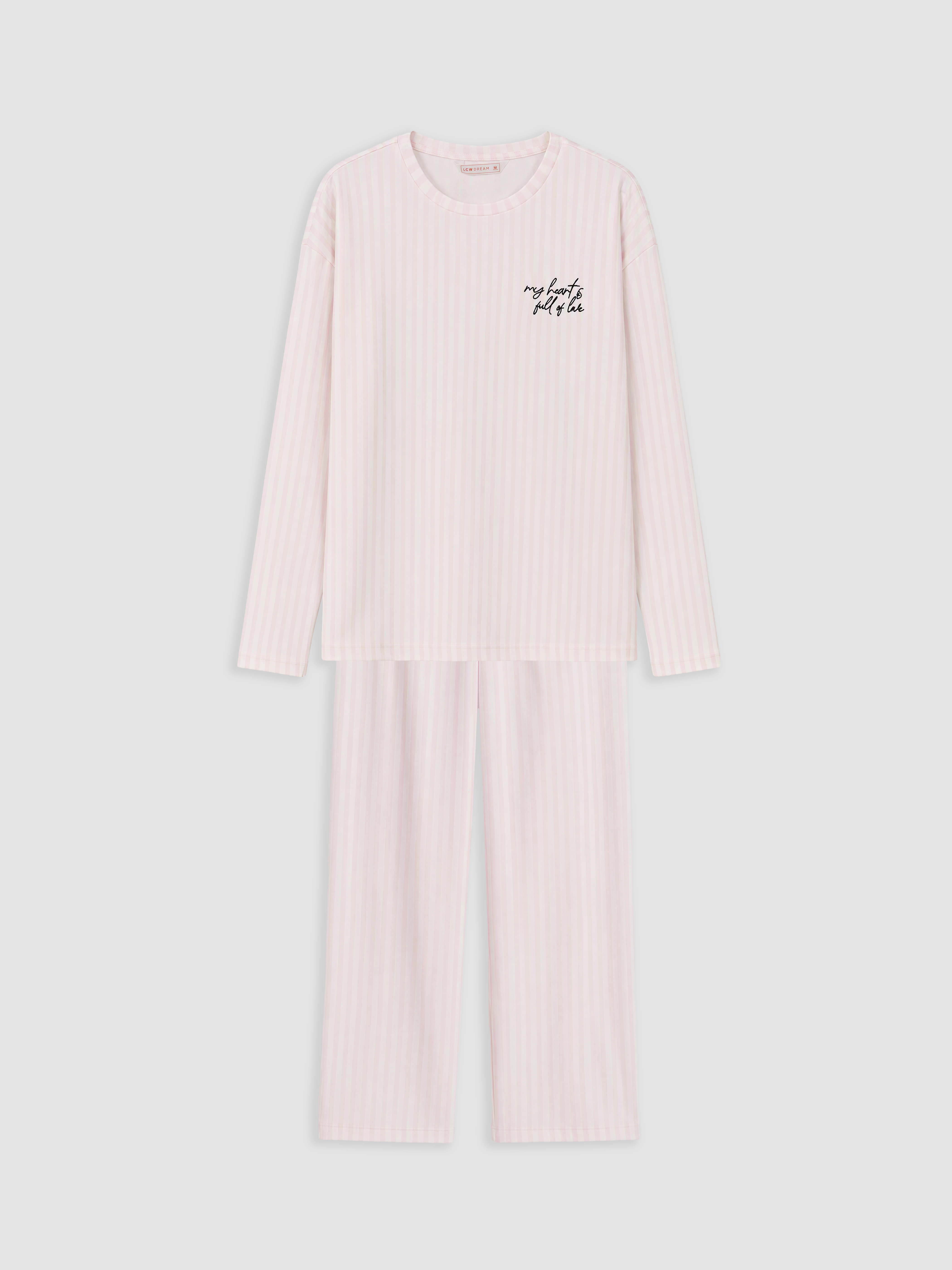 LCW DREAM Bisiklet Yaka Çizgili Kadın Pijama Takımı