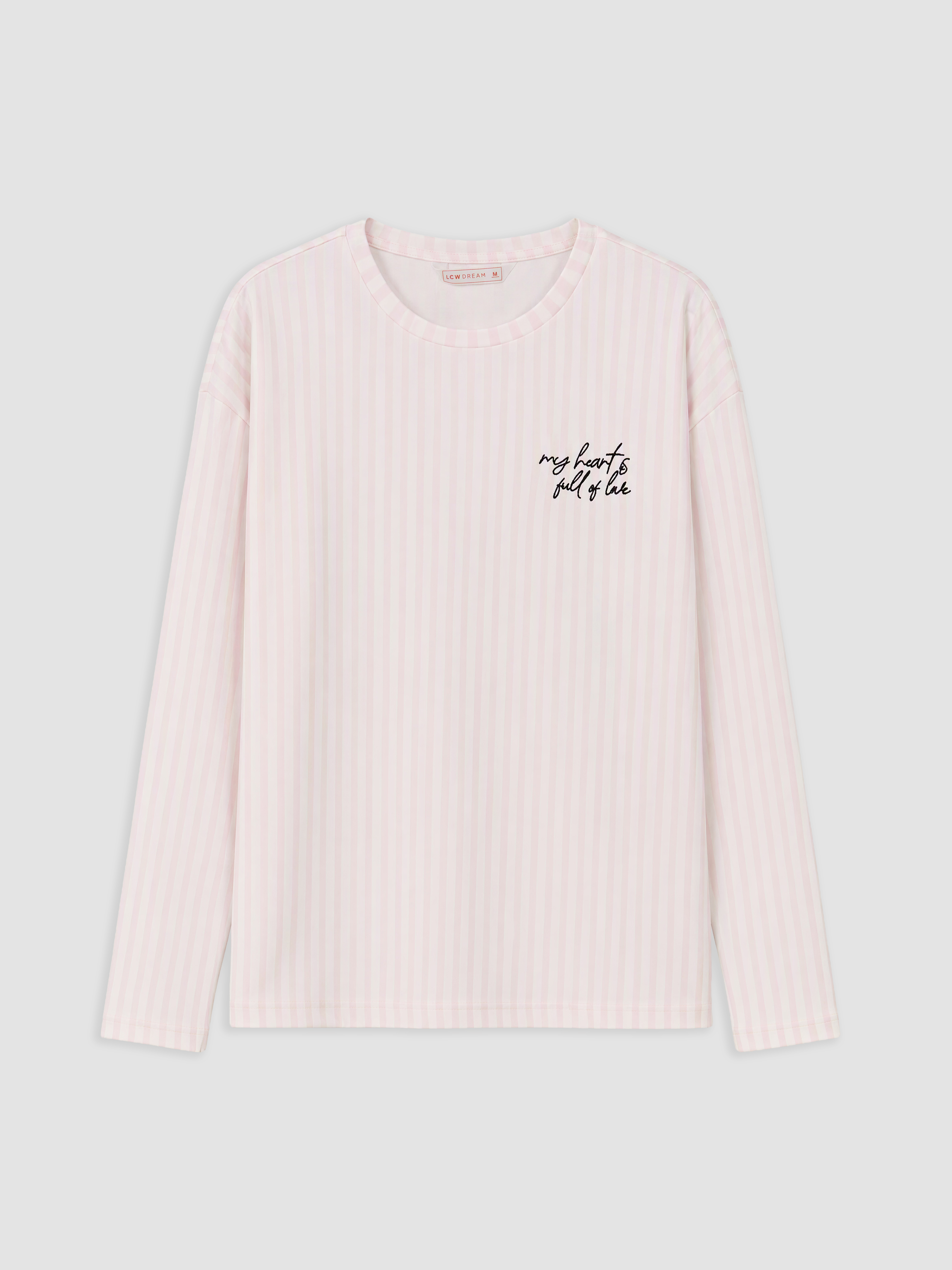 LCW DREAM Bisiklet Yaka Çizgili Kadın Pijama Takımı görsel 2
