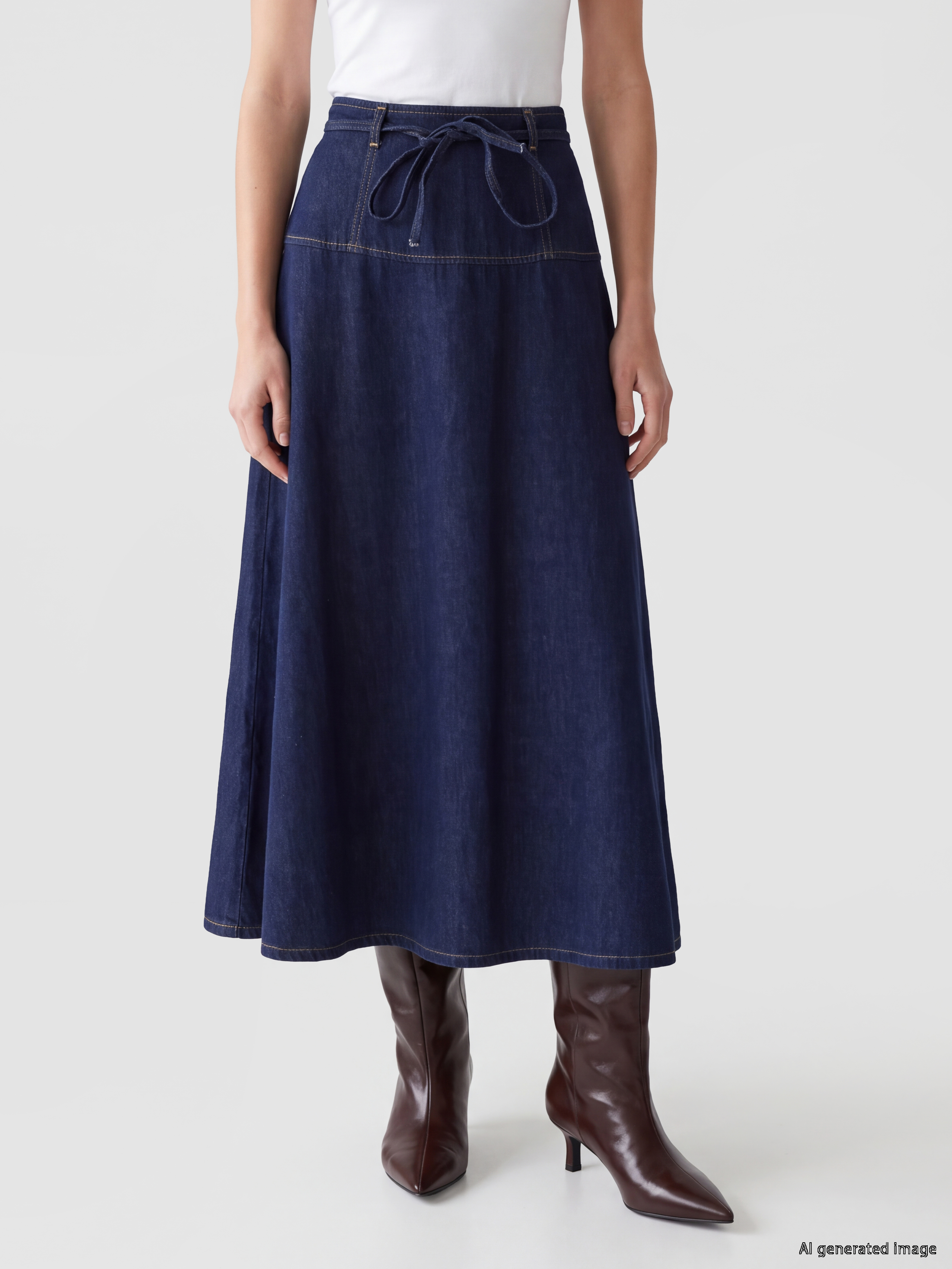 LCW Modest Kuşaklı A Kesim Jean Etek görsel 2