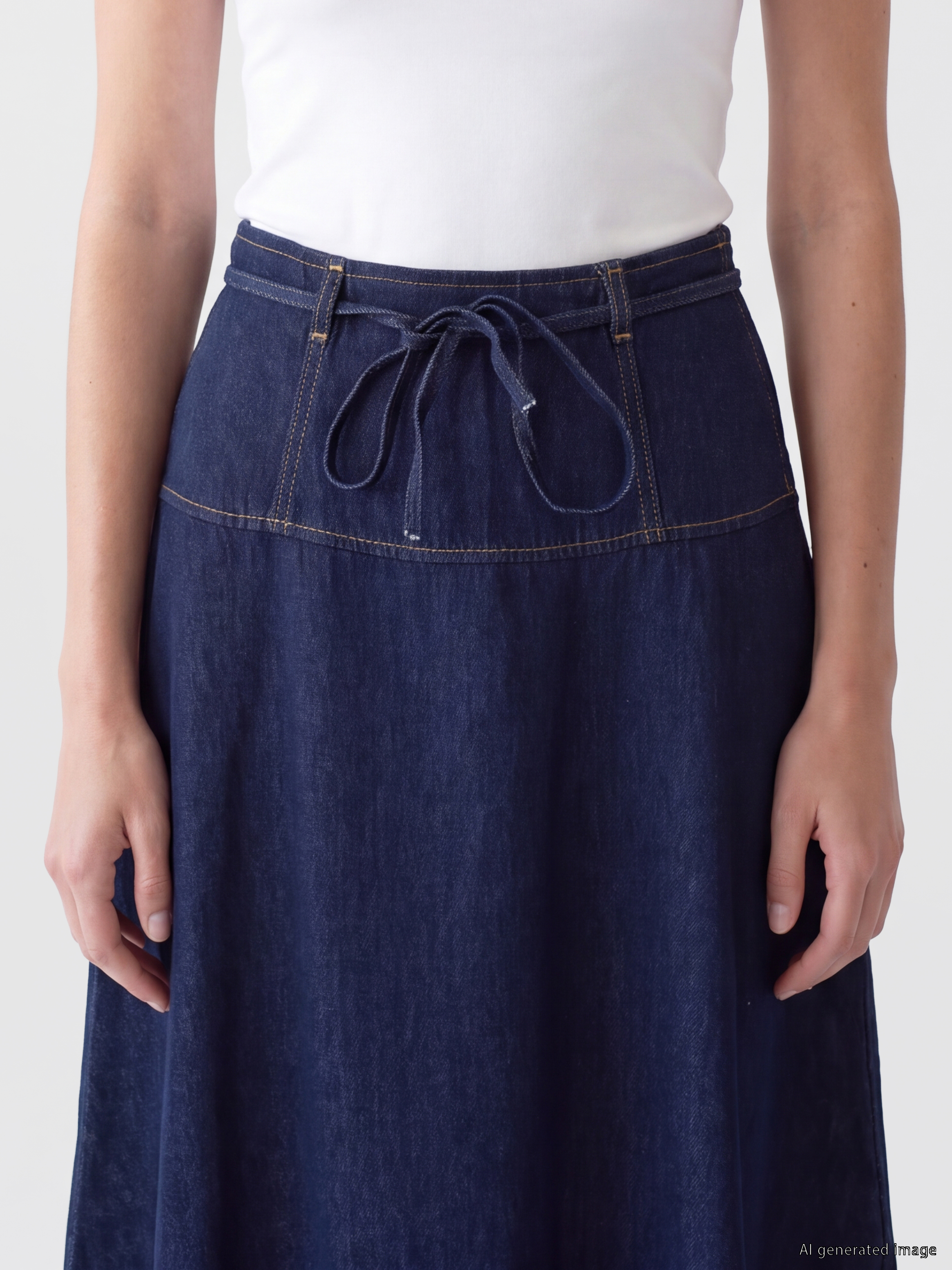 LCW Modest Kuşaklı A Kesim Jean Etek görsel 3