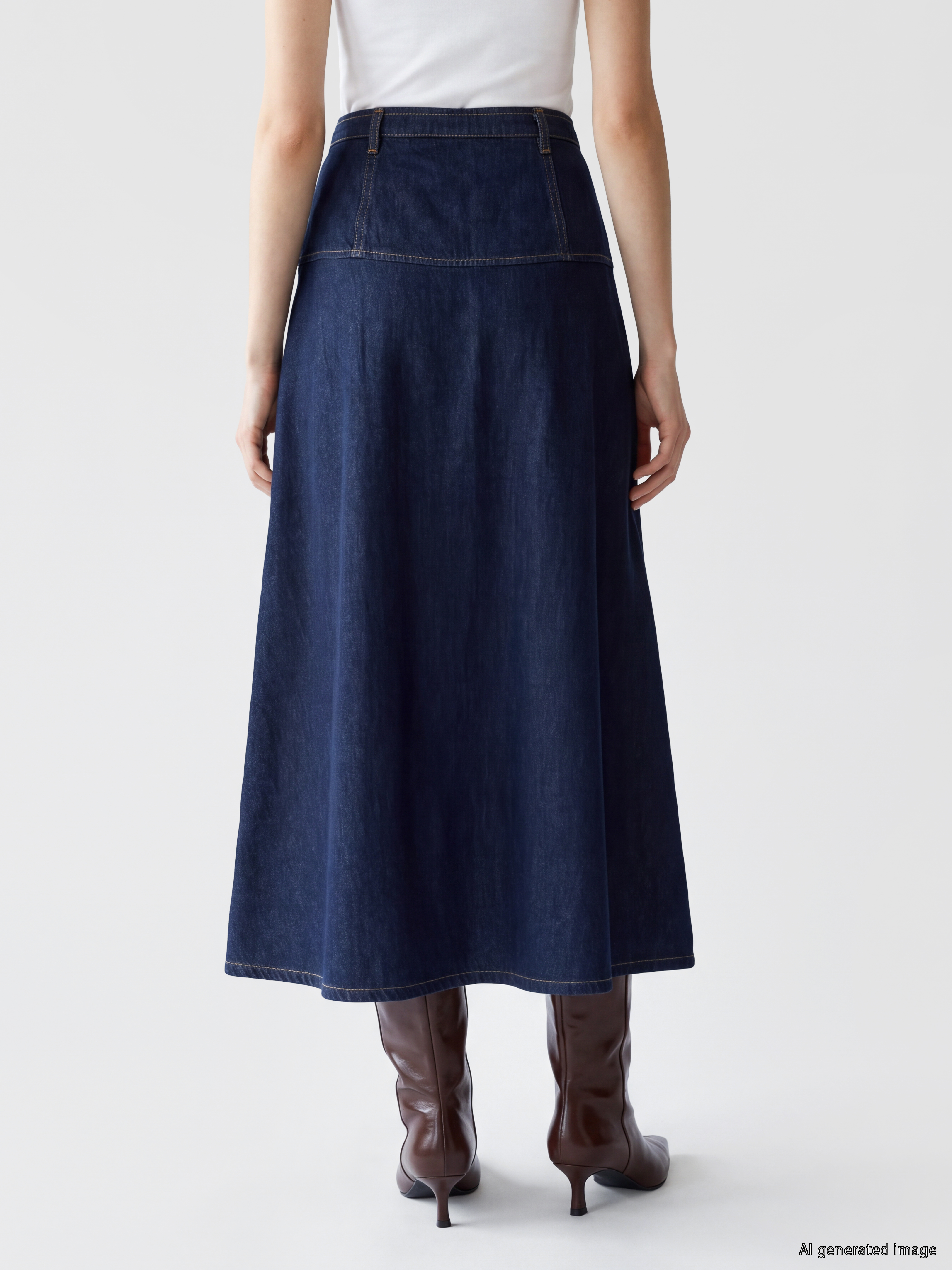 LCW Modest Kuşaklı A Kesim Jean Etek görsel 4