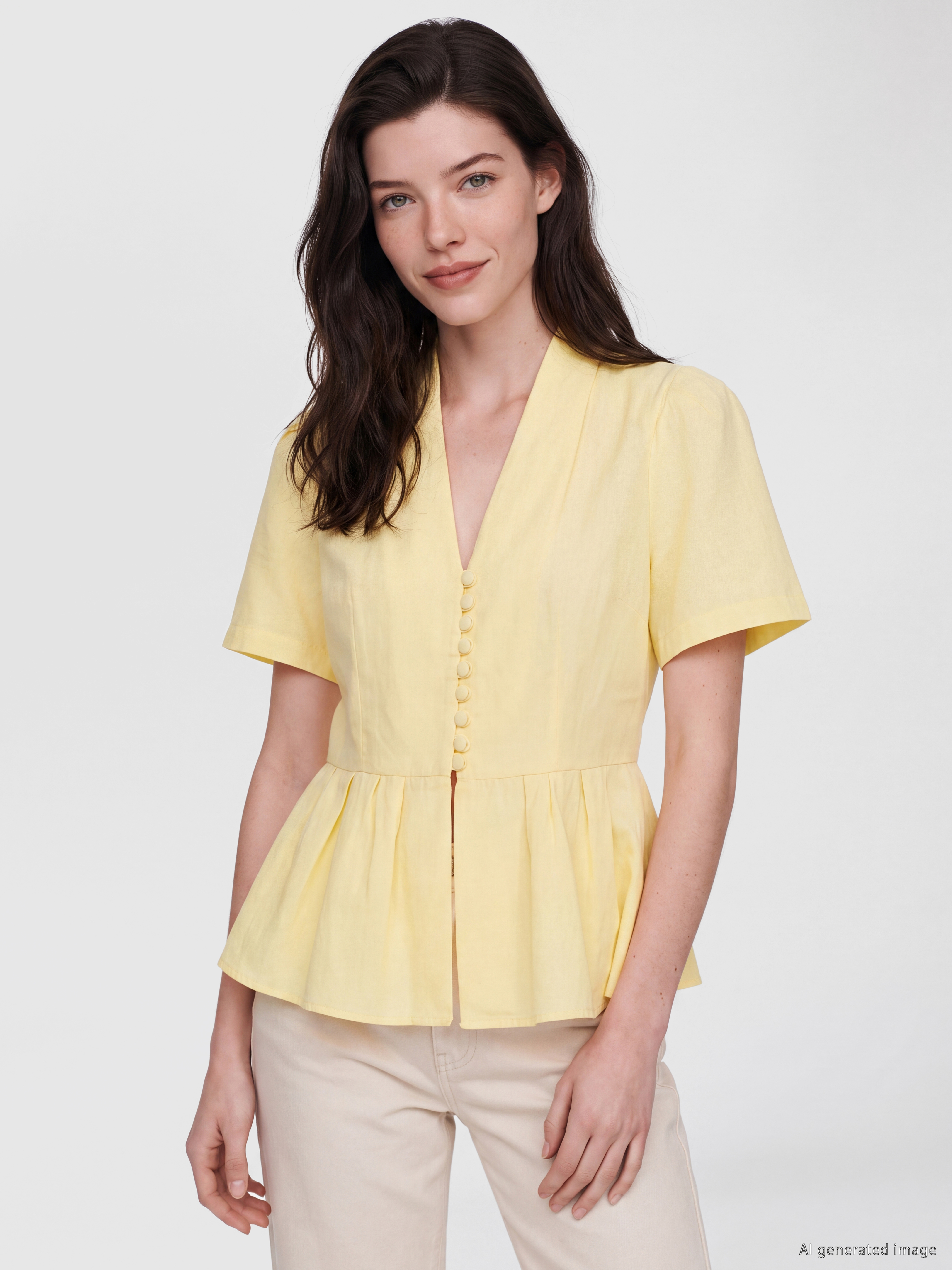 LCW Comfort V Yaka %100 Pamuklu Peplum Bluz