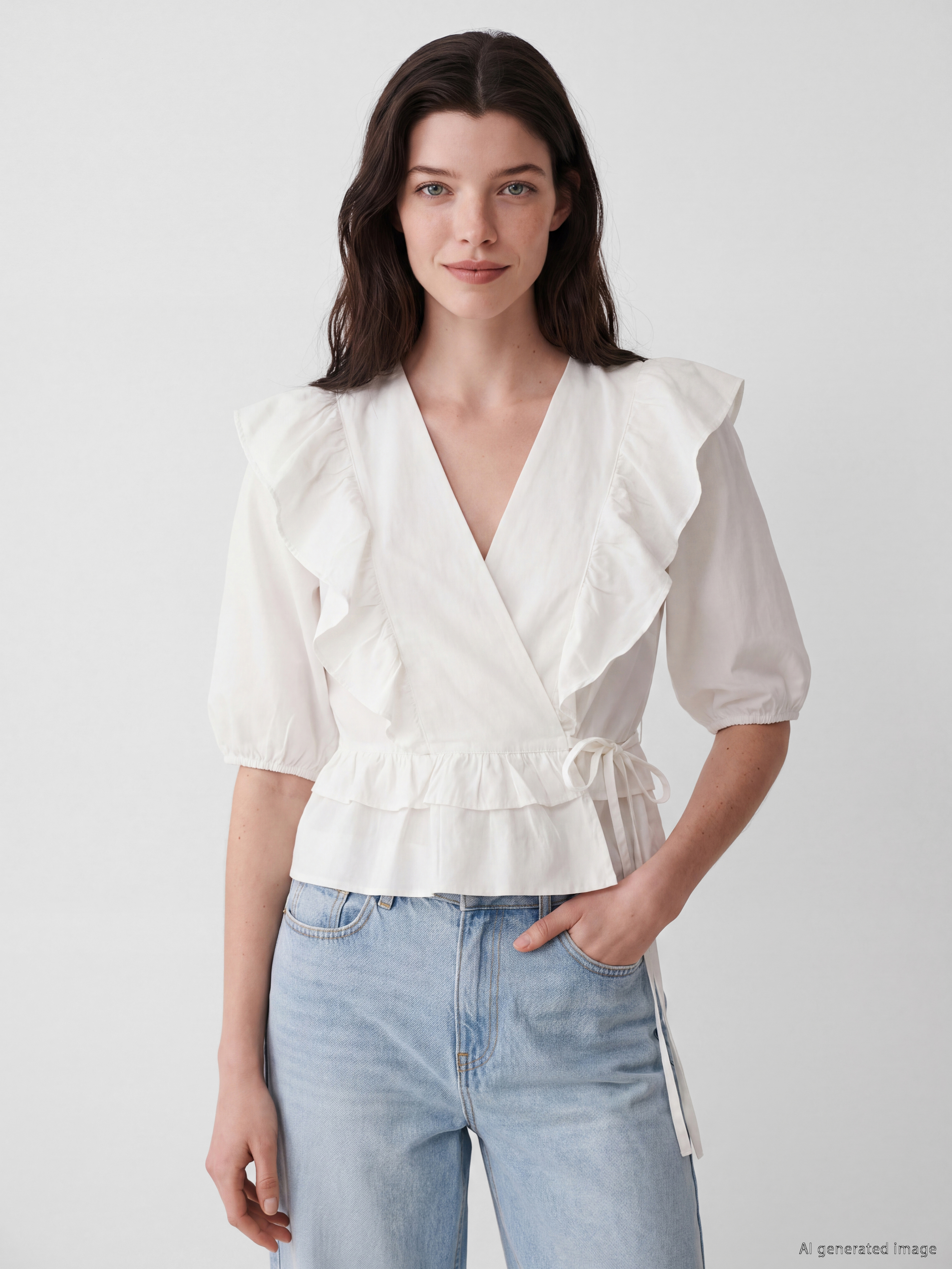LCW Comfort Kruvaze Yaka Fırfırlı Bluz