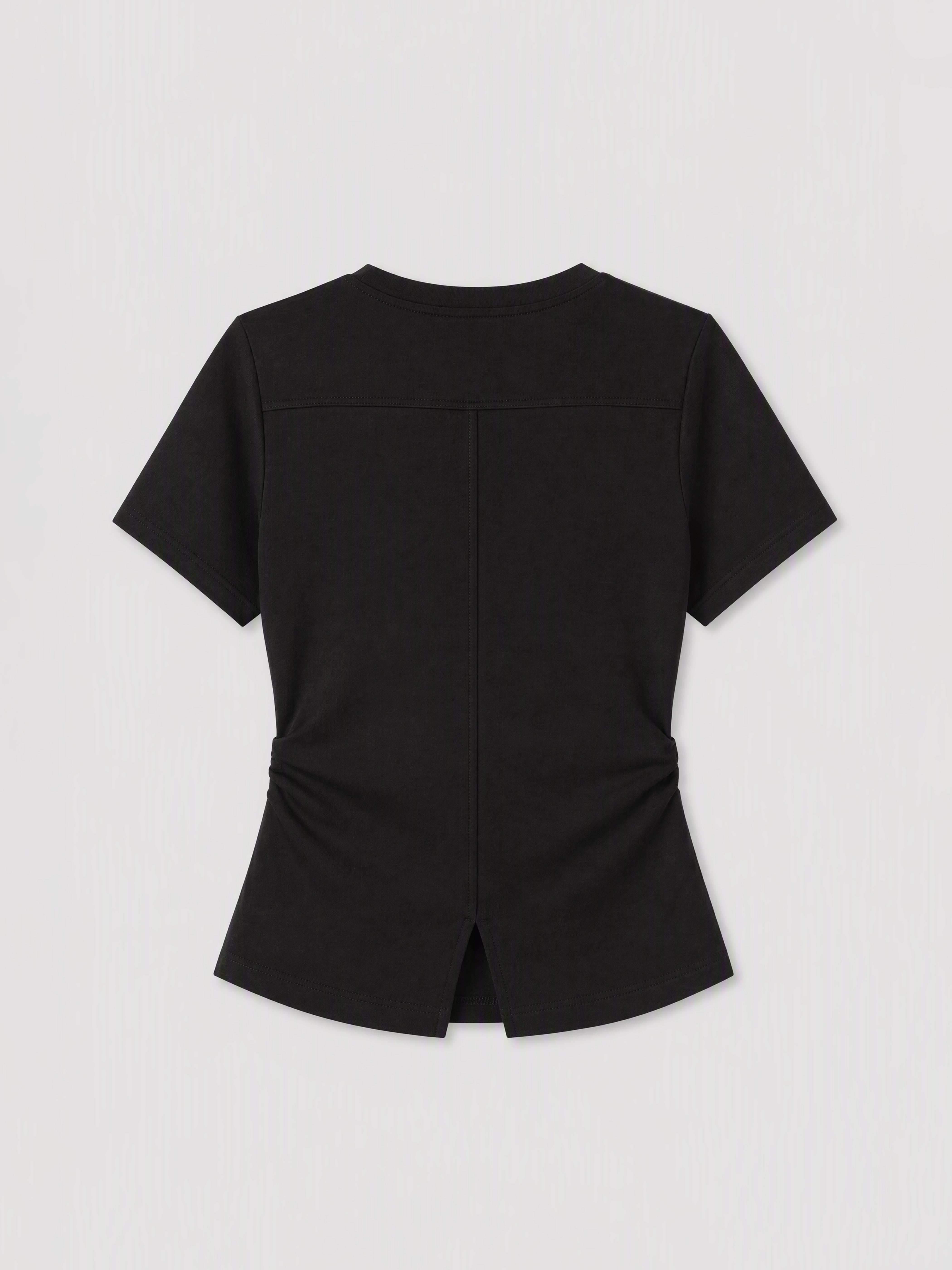 LCW Comfort Bisiklet Yaka Büzgülü Kadın Tişört görsel 6