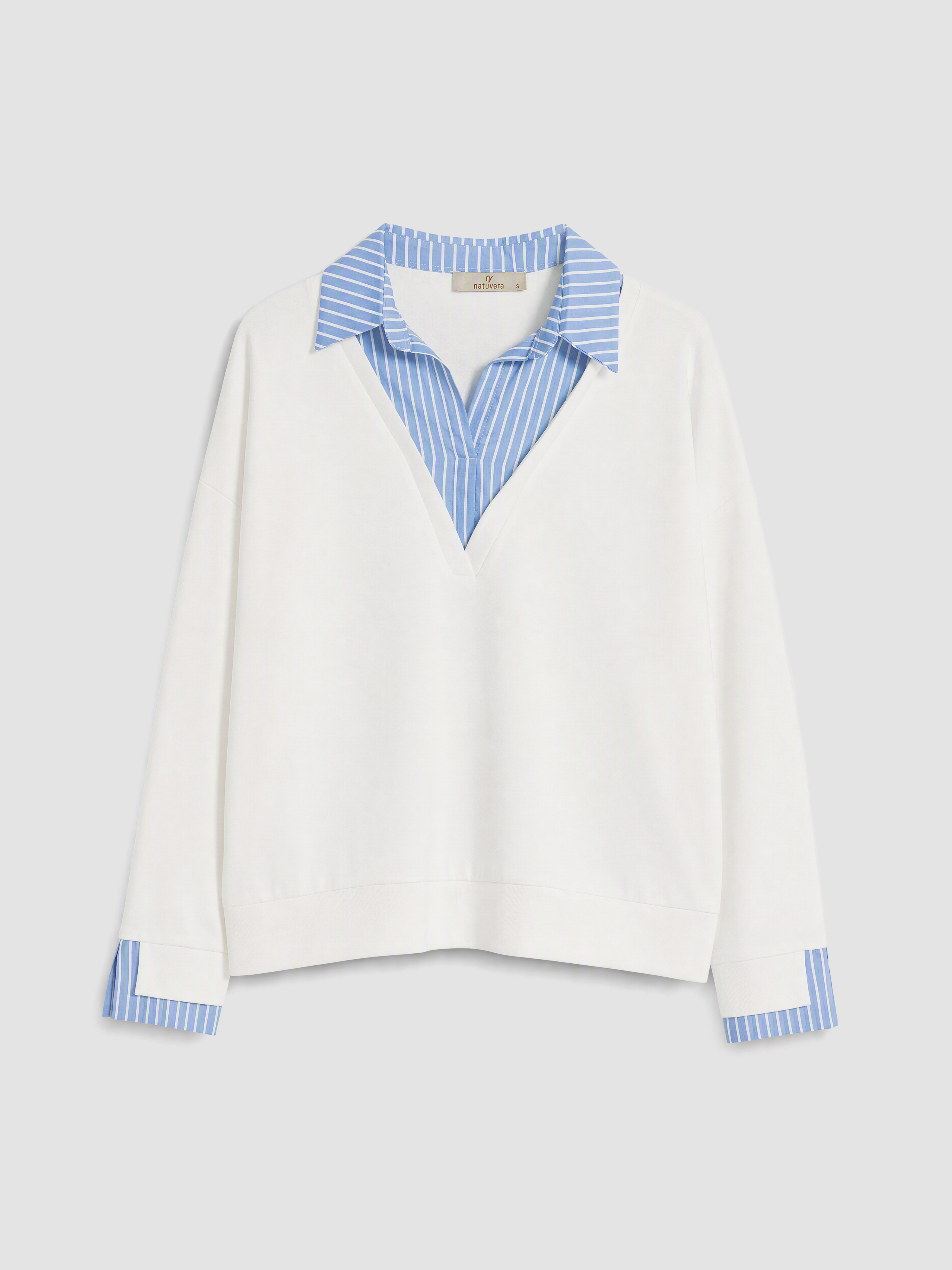 Natuvera Gömlek Yaka Çizgili Kadın Sweatshirt görsel 5