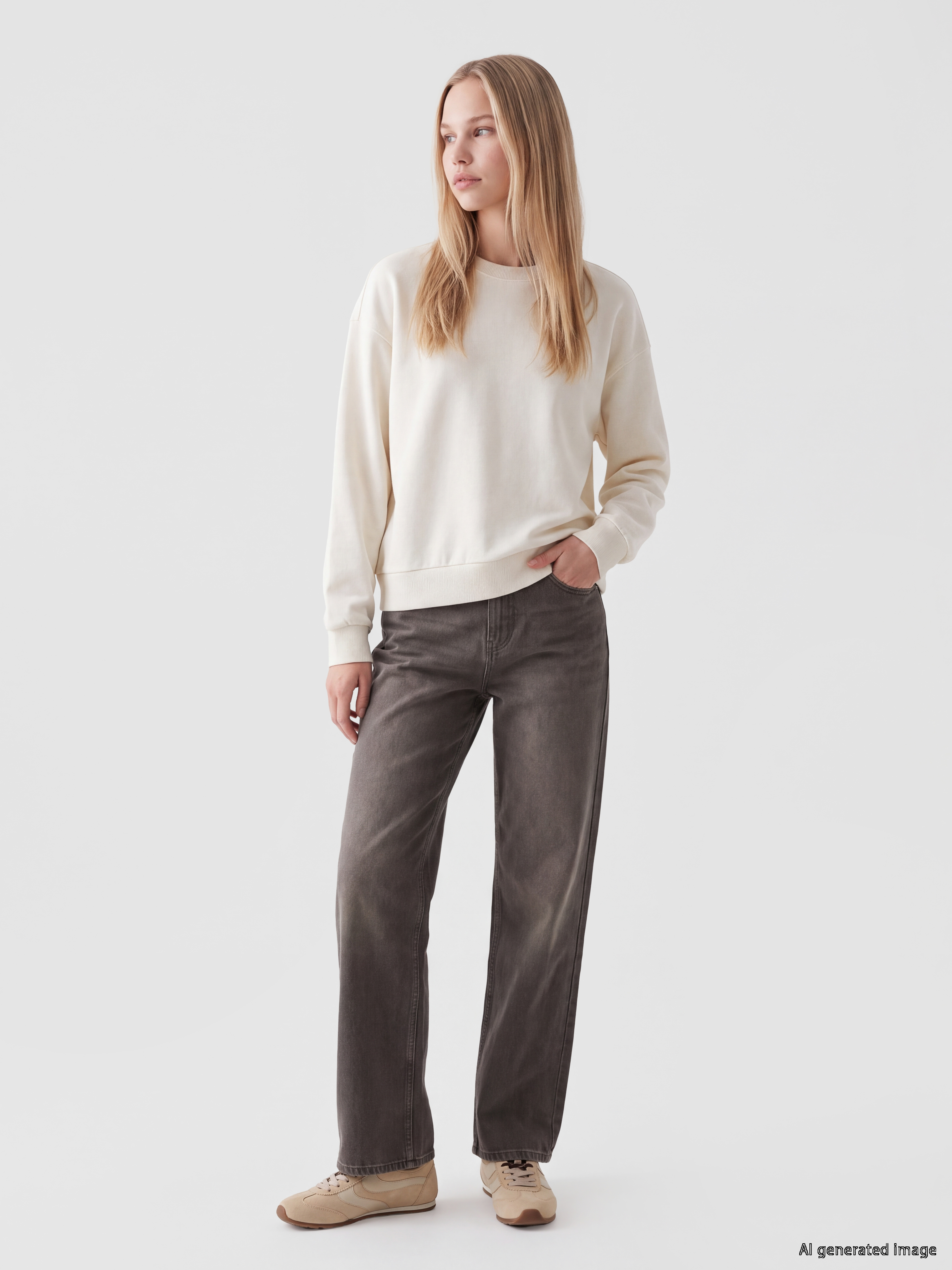 LCW Vision Bisiklet Yaka Oversize Kadın Sweatshirt görsel 2