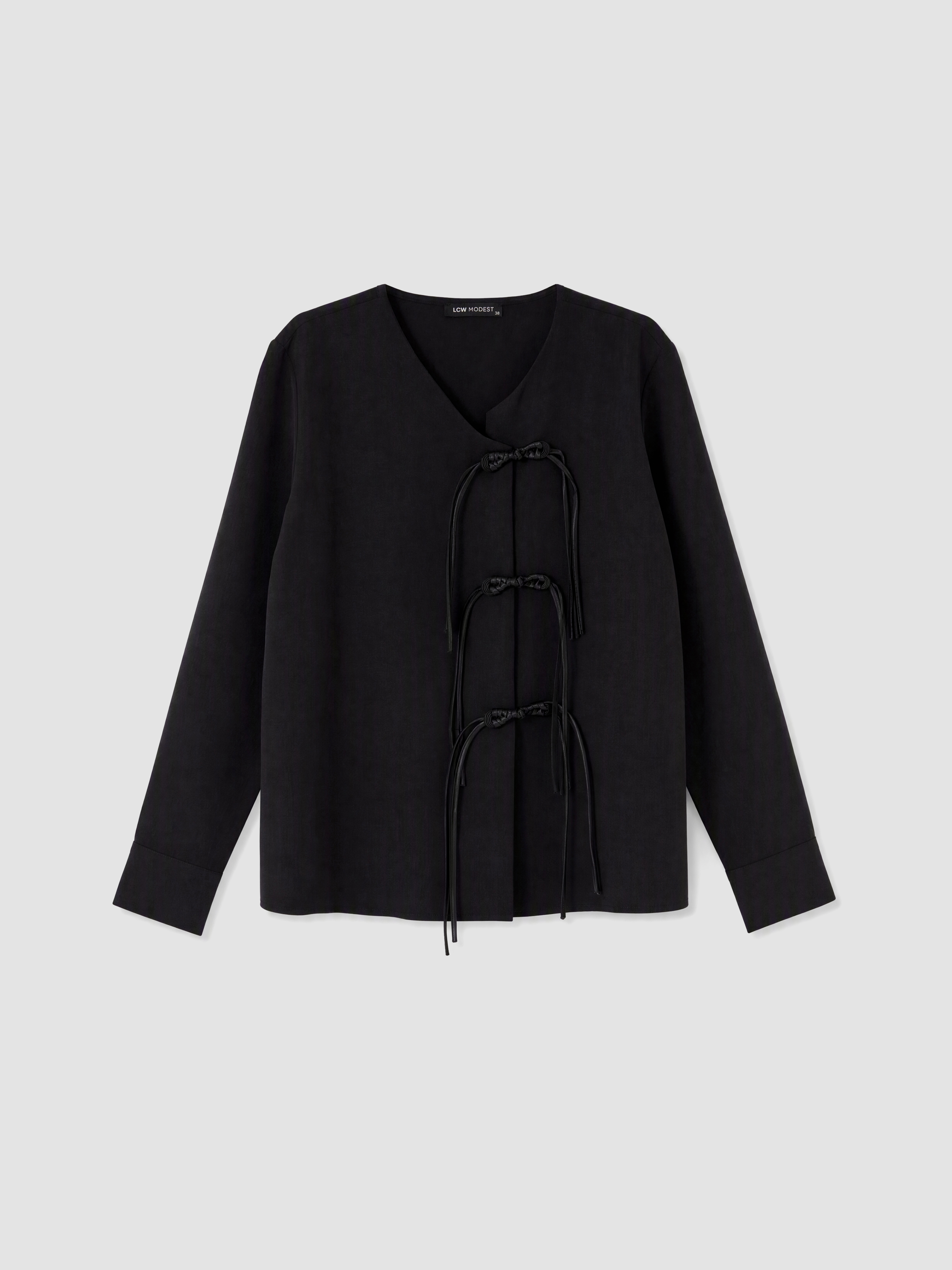 LCW Modest V Yaka Bağcıklı Kadın Kimono görsel 5