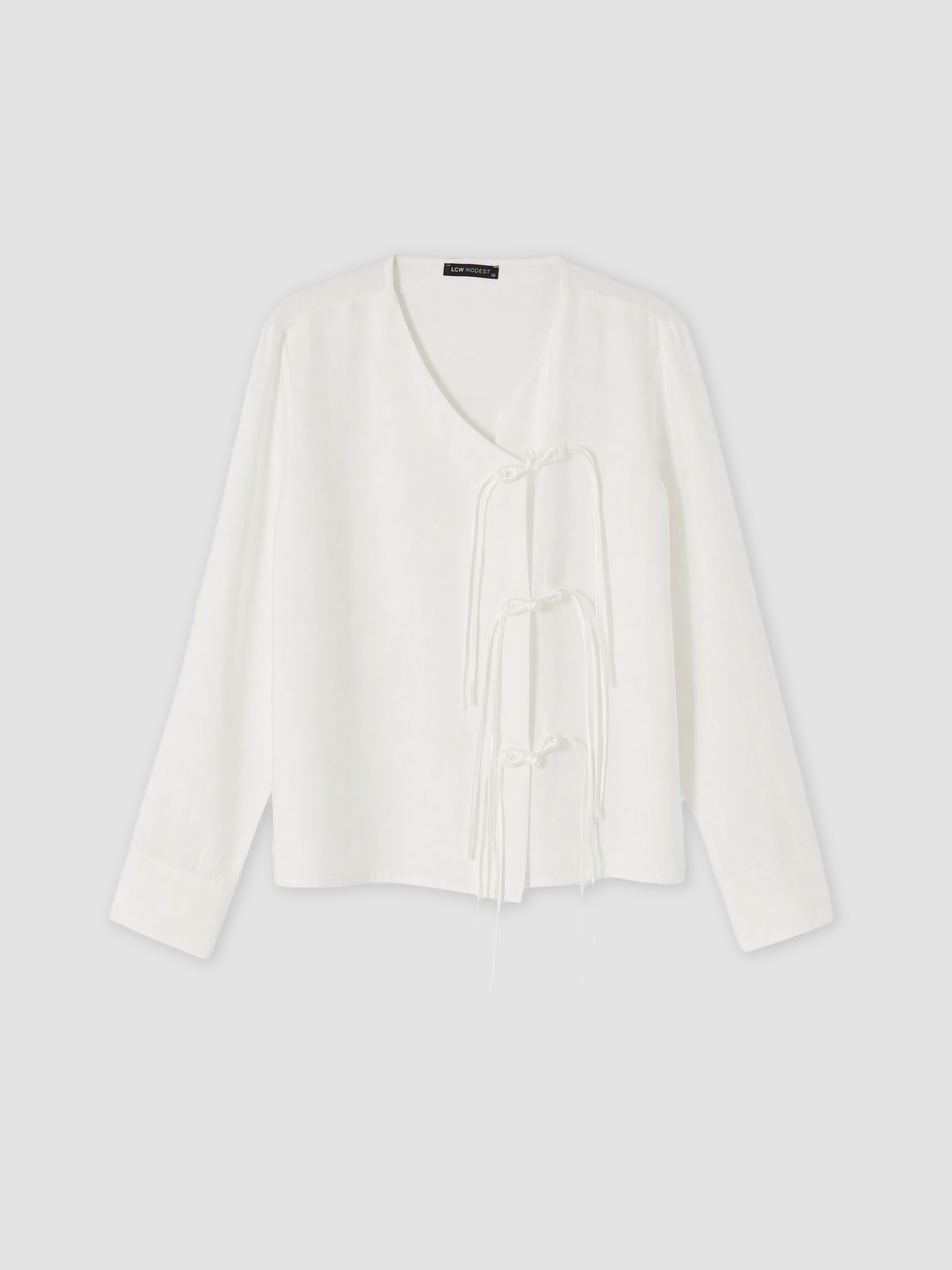 LCW Modest V Yaka Bağlama Detaylı Kadın Kimono görsel 5