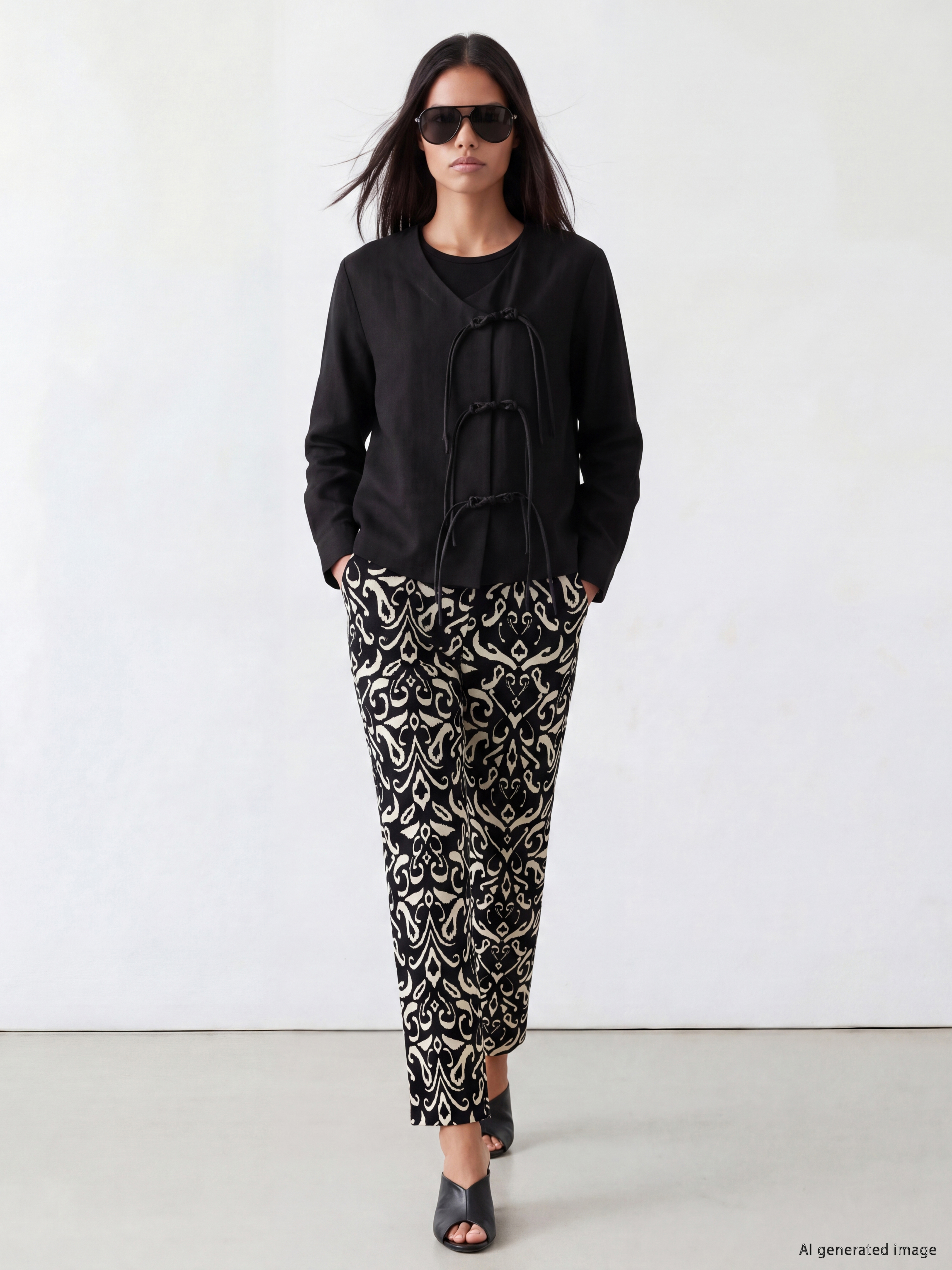 LCW Modest V Yaka Bağcıklı Kadın Kimono görsel 2