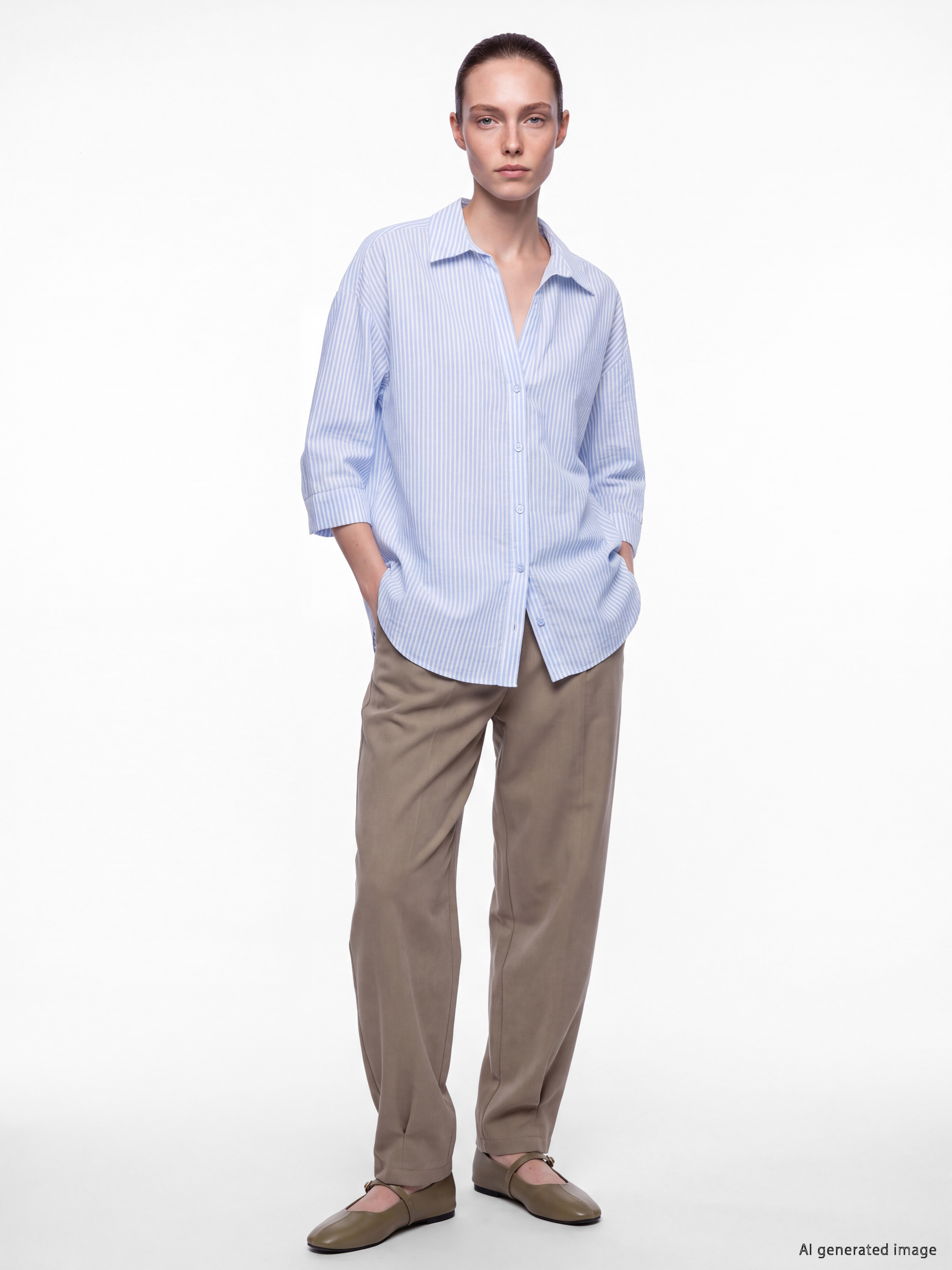 LCW Comfort Çizgili Oversize Kadın Gömlek görsel 2