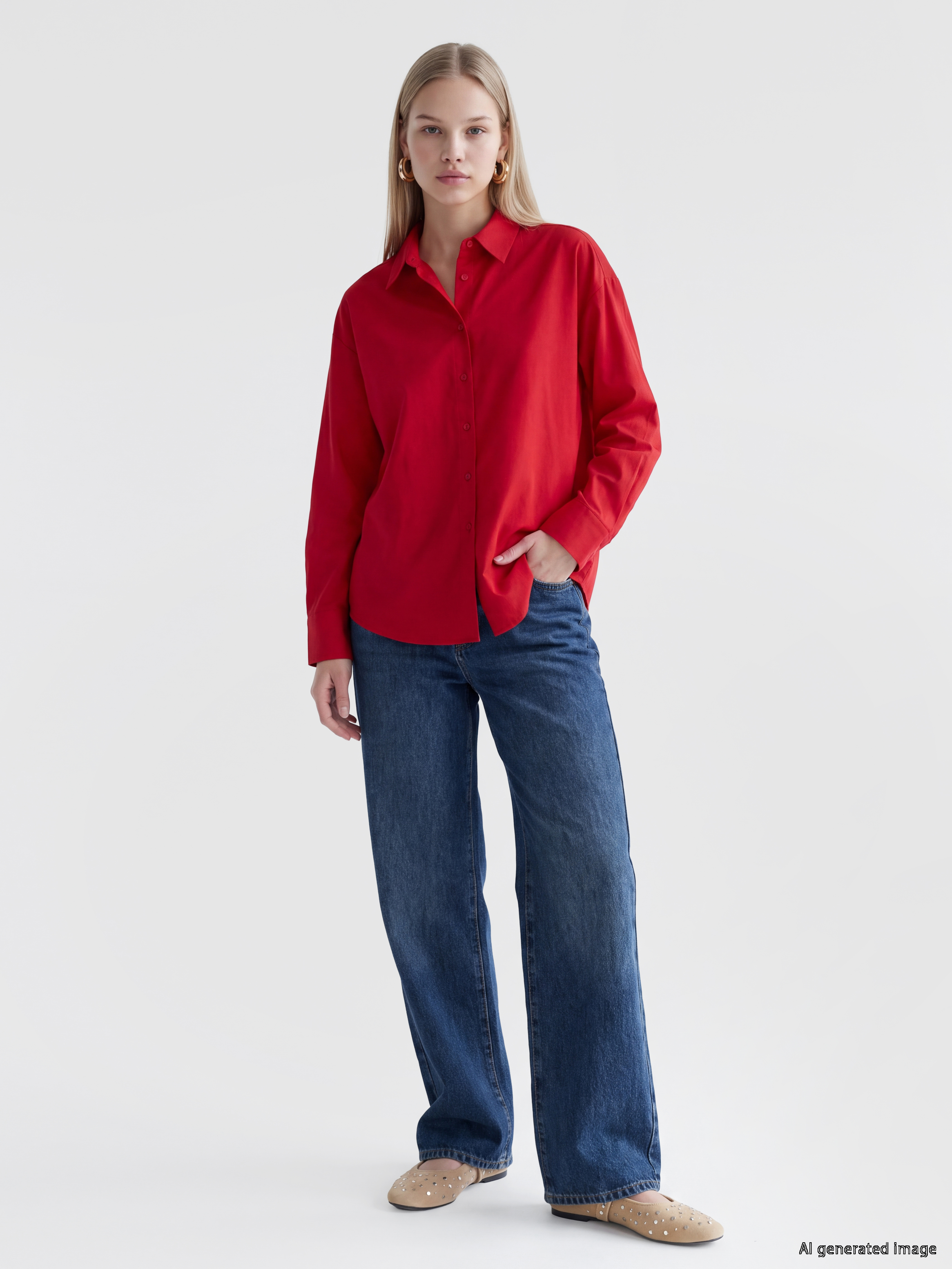 LCW Vision Oversize Poplin Kadın Gömlek görsel 2