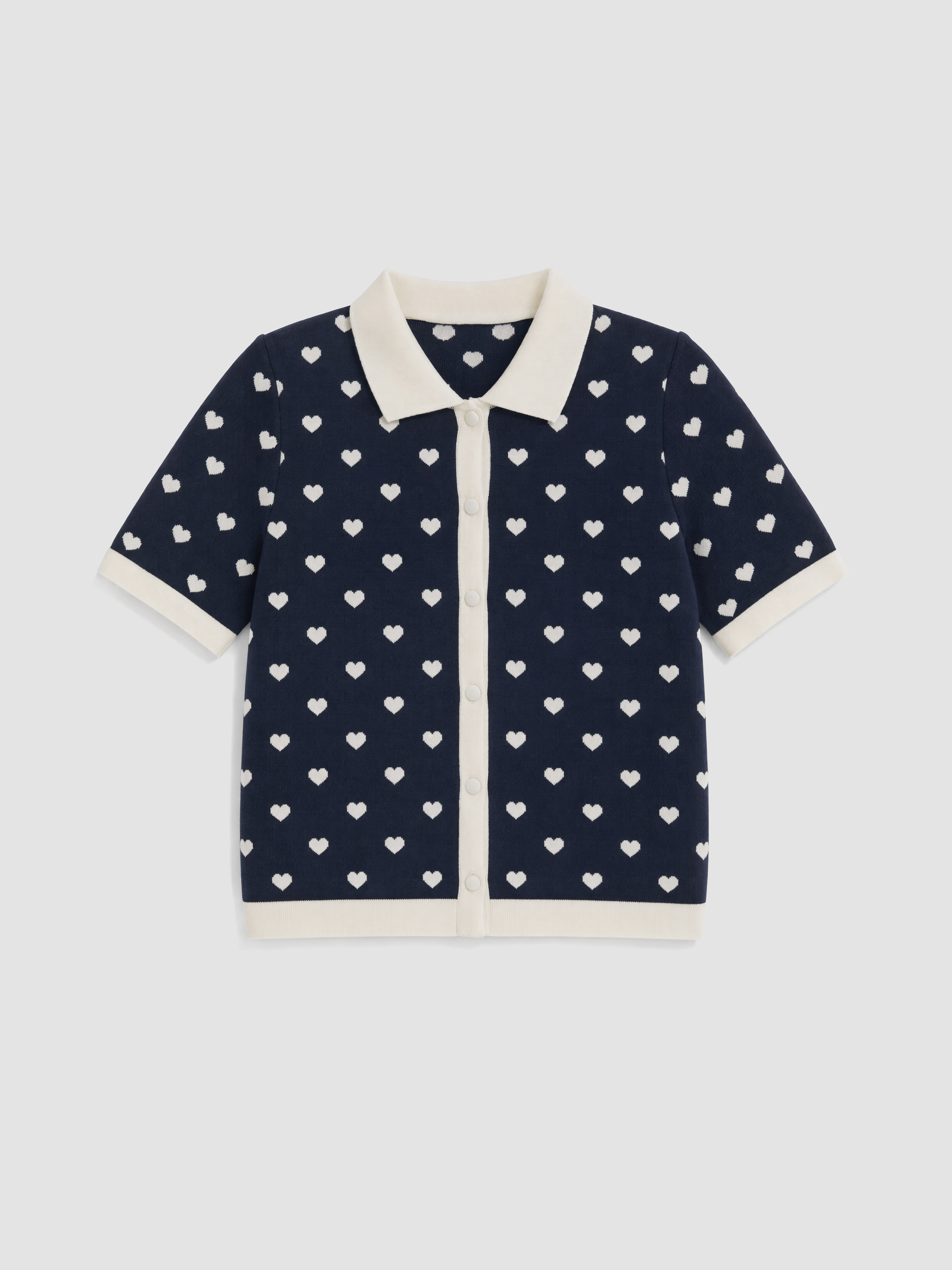 LCW Comfort Polo Yaka Kalp Desenli Kadın Triko Hırka görsel 5
