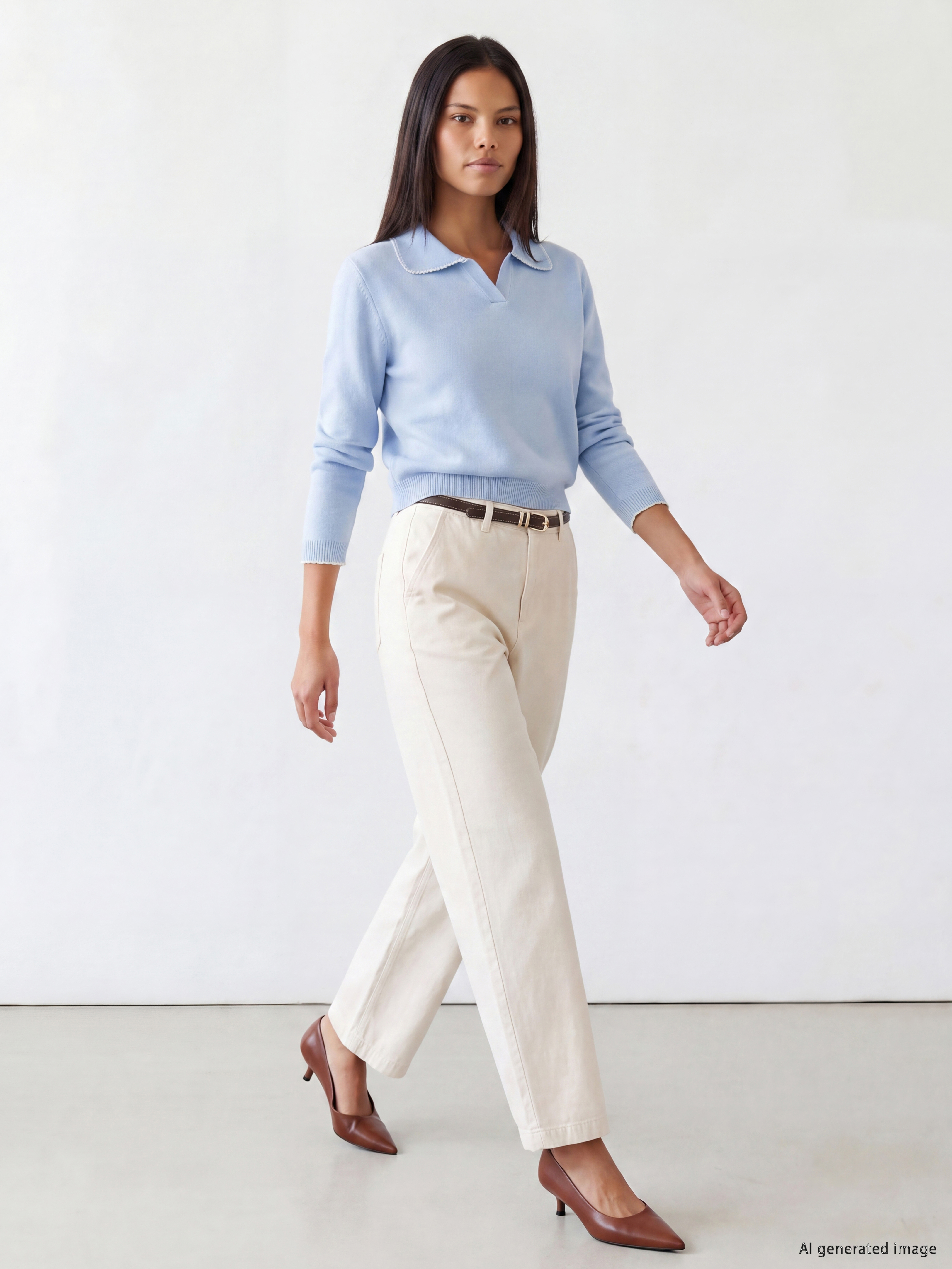 LCW Comfort Polo Yaka Kadın Triko Kazak görsel 2