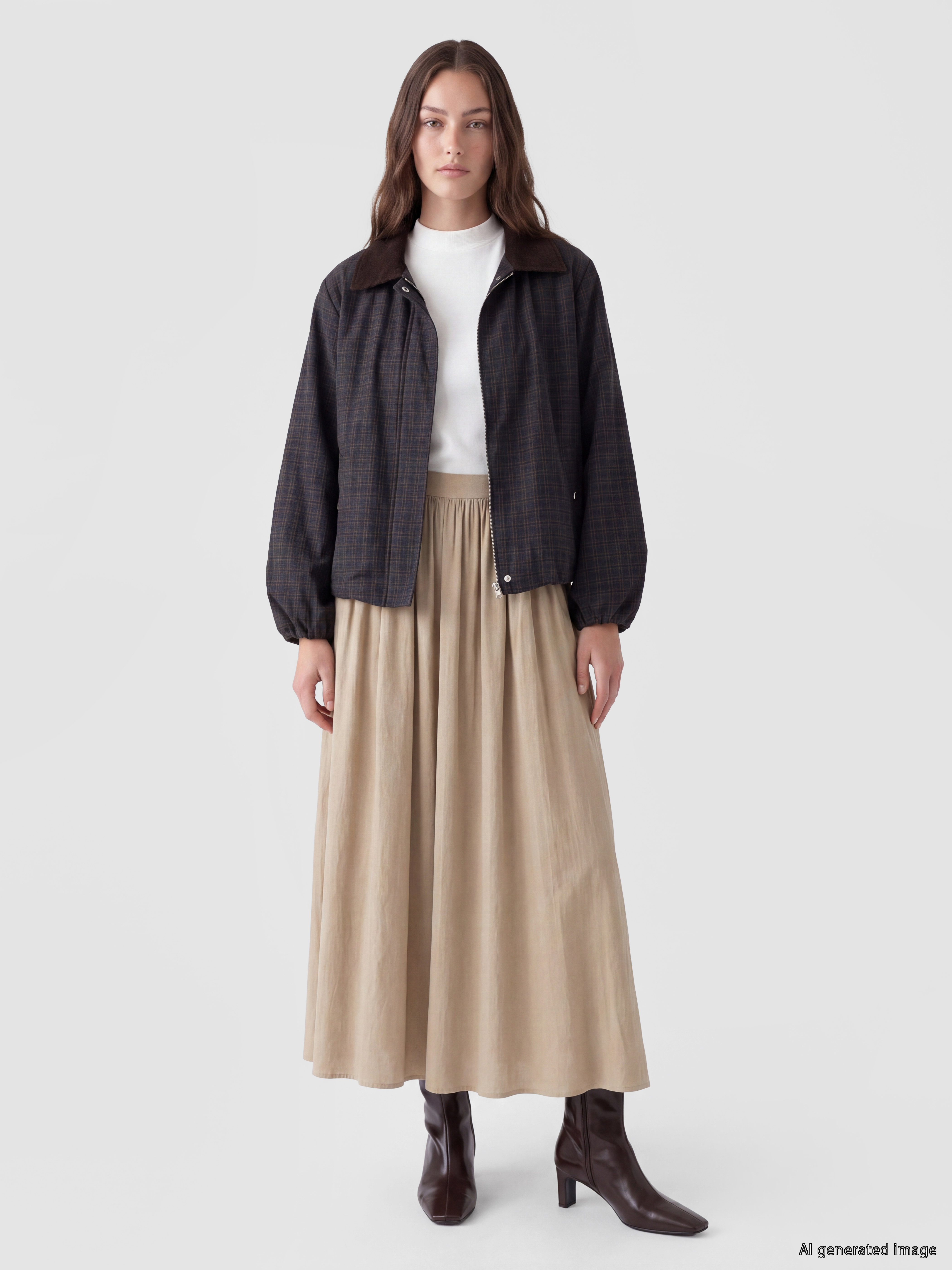 LCW Modest Kadife Yaka Ekose Kadın Ceket görsel 2