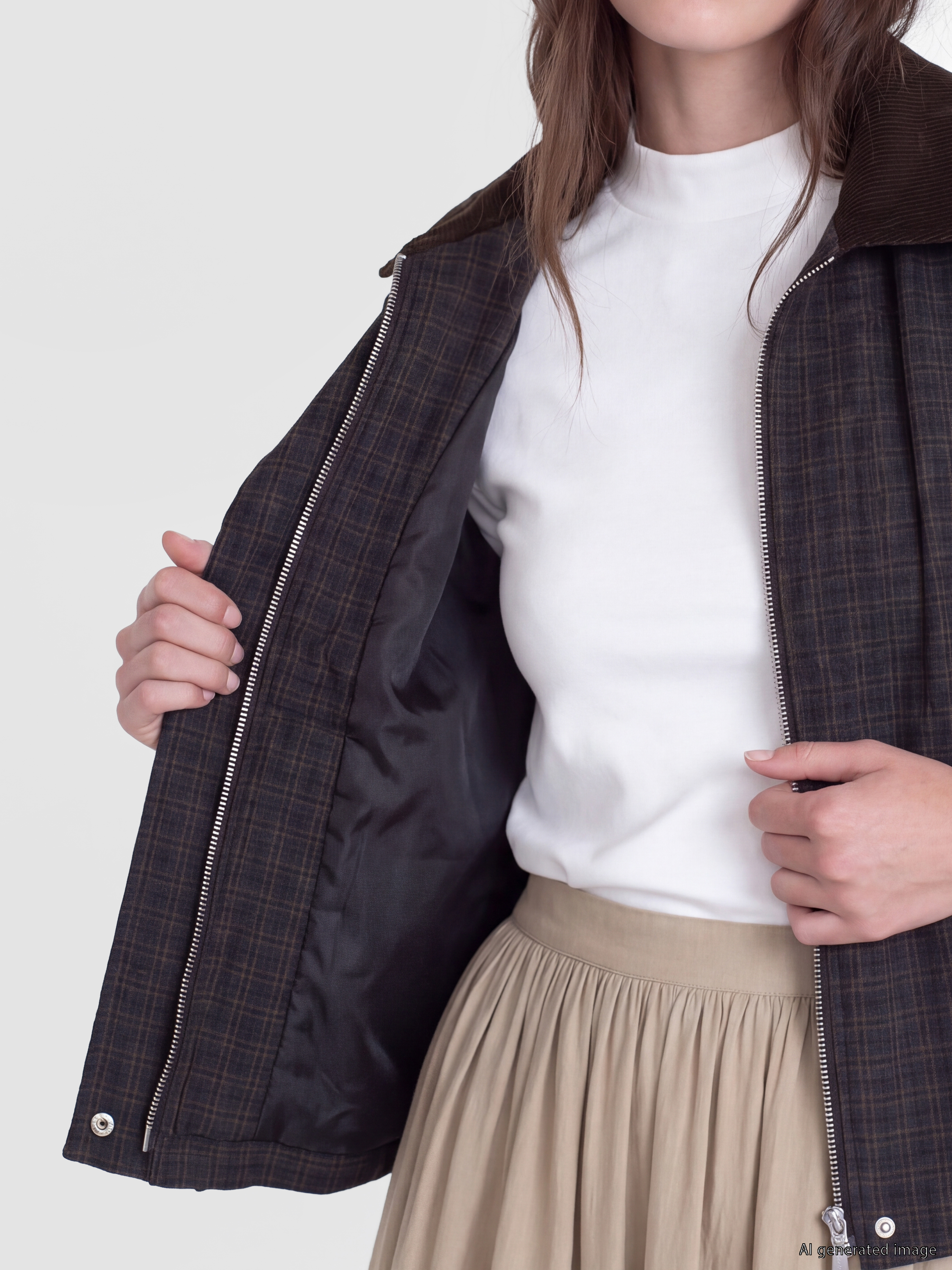 LCW Modest Kadife Yaka Ekose Kadın Ceket görsel 4