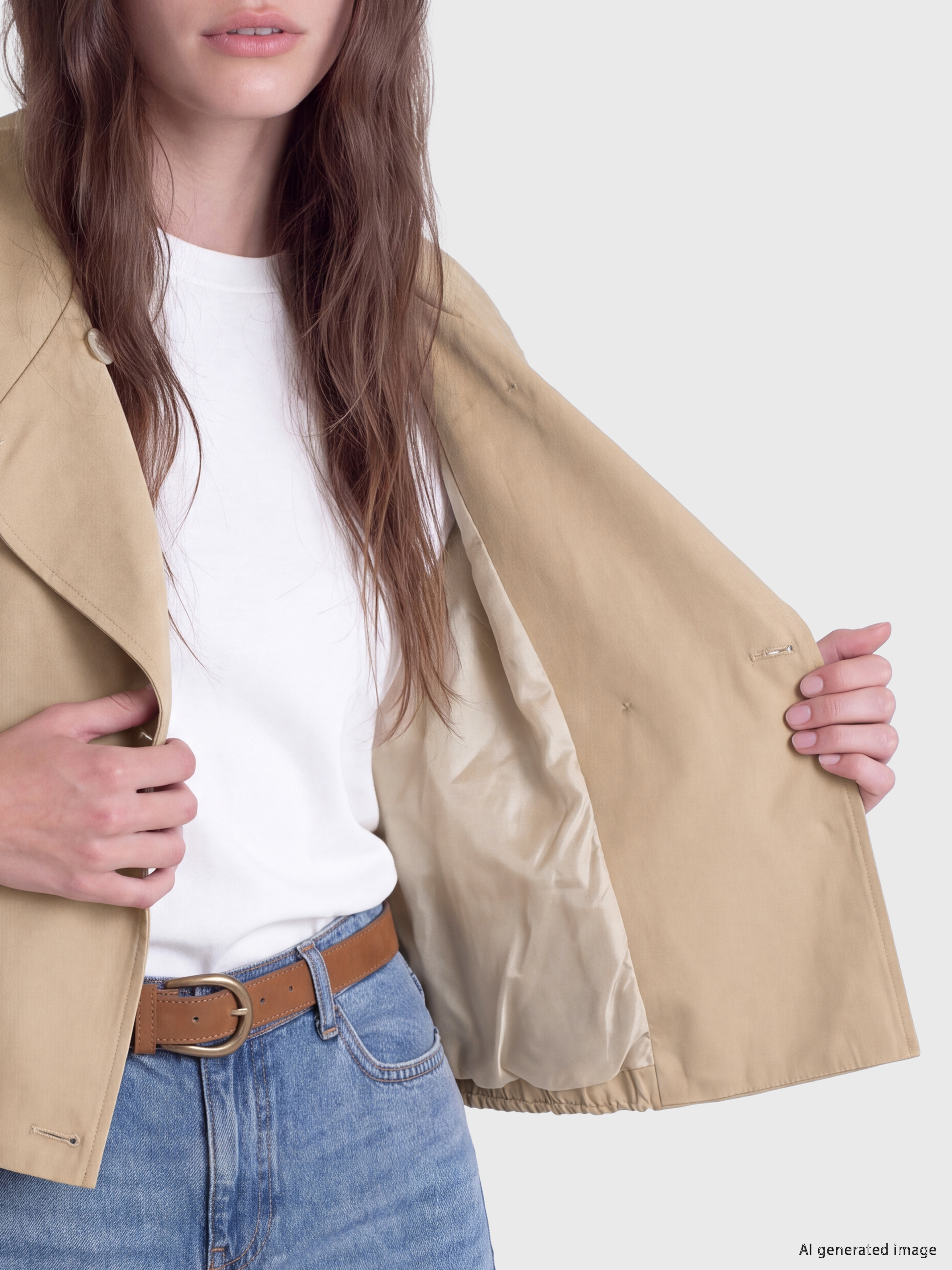 LCW Modest Dik Yaka Büzgülü Kadın Trençkot görsel 5