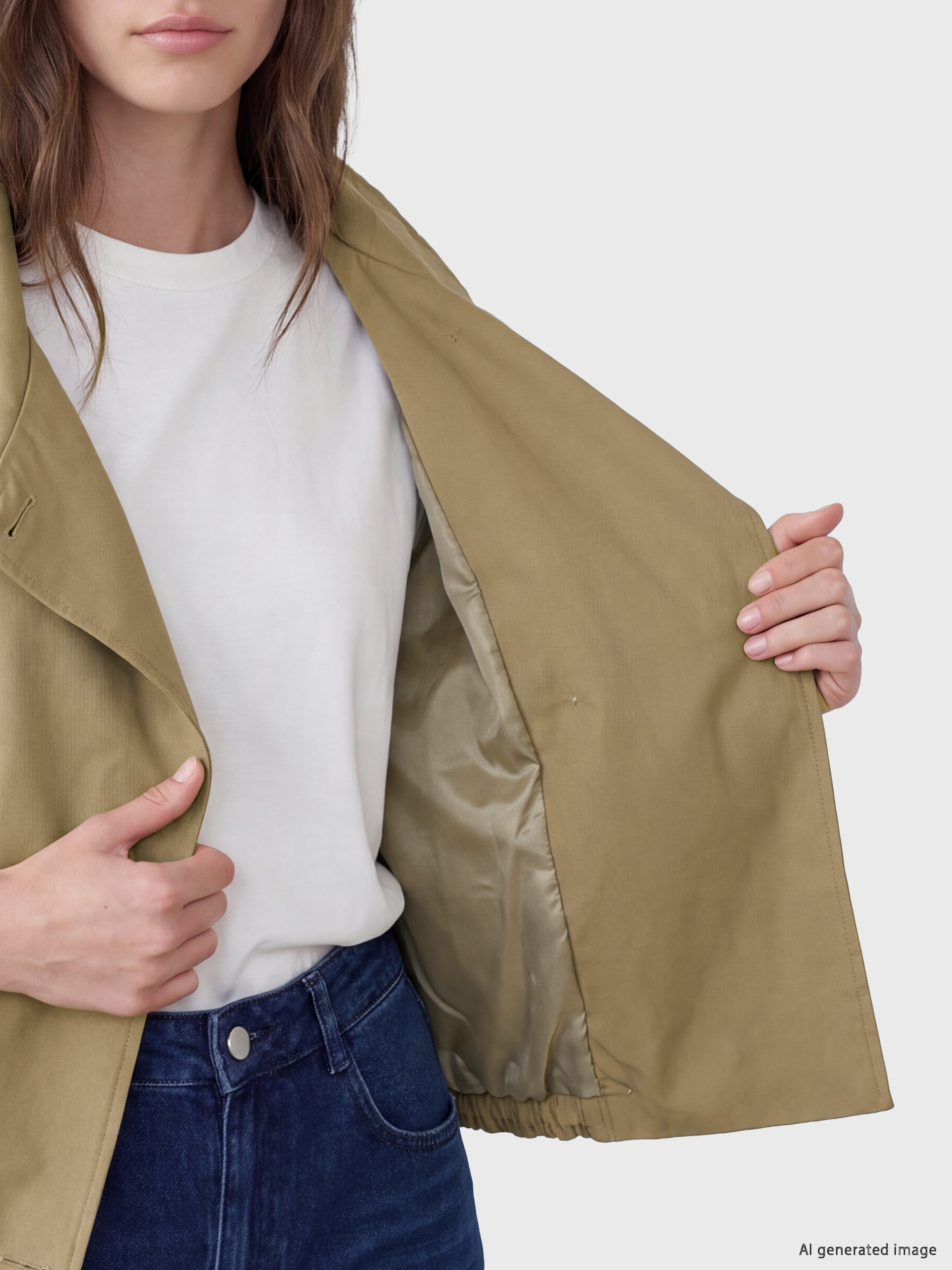 LCW Modest Dik Yaka Büzgülü Kadın Trençkot görsel 5