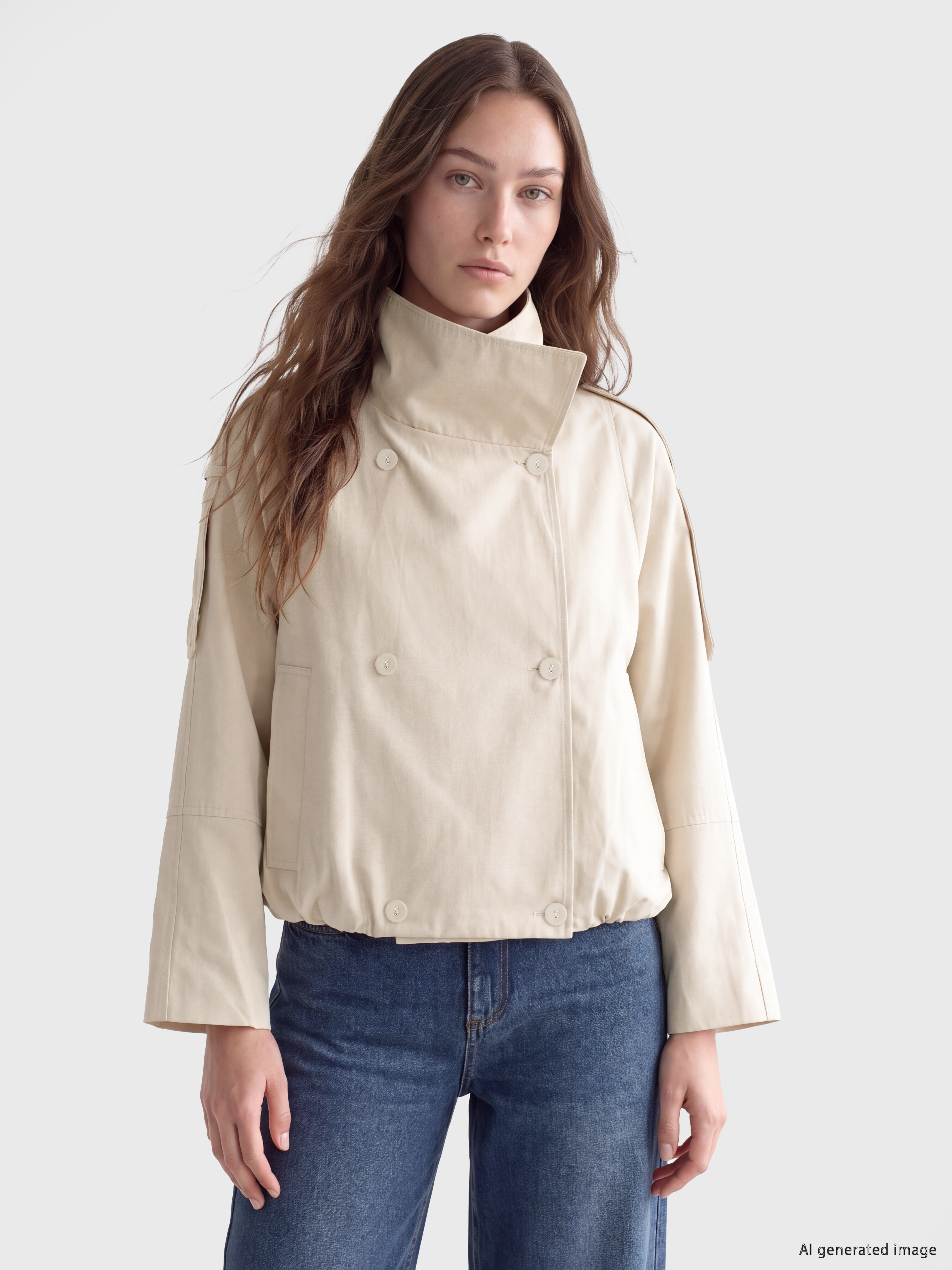 LCW Modest Dik Yaka Büzgülü Kadın Trençkot