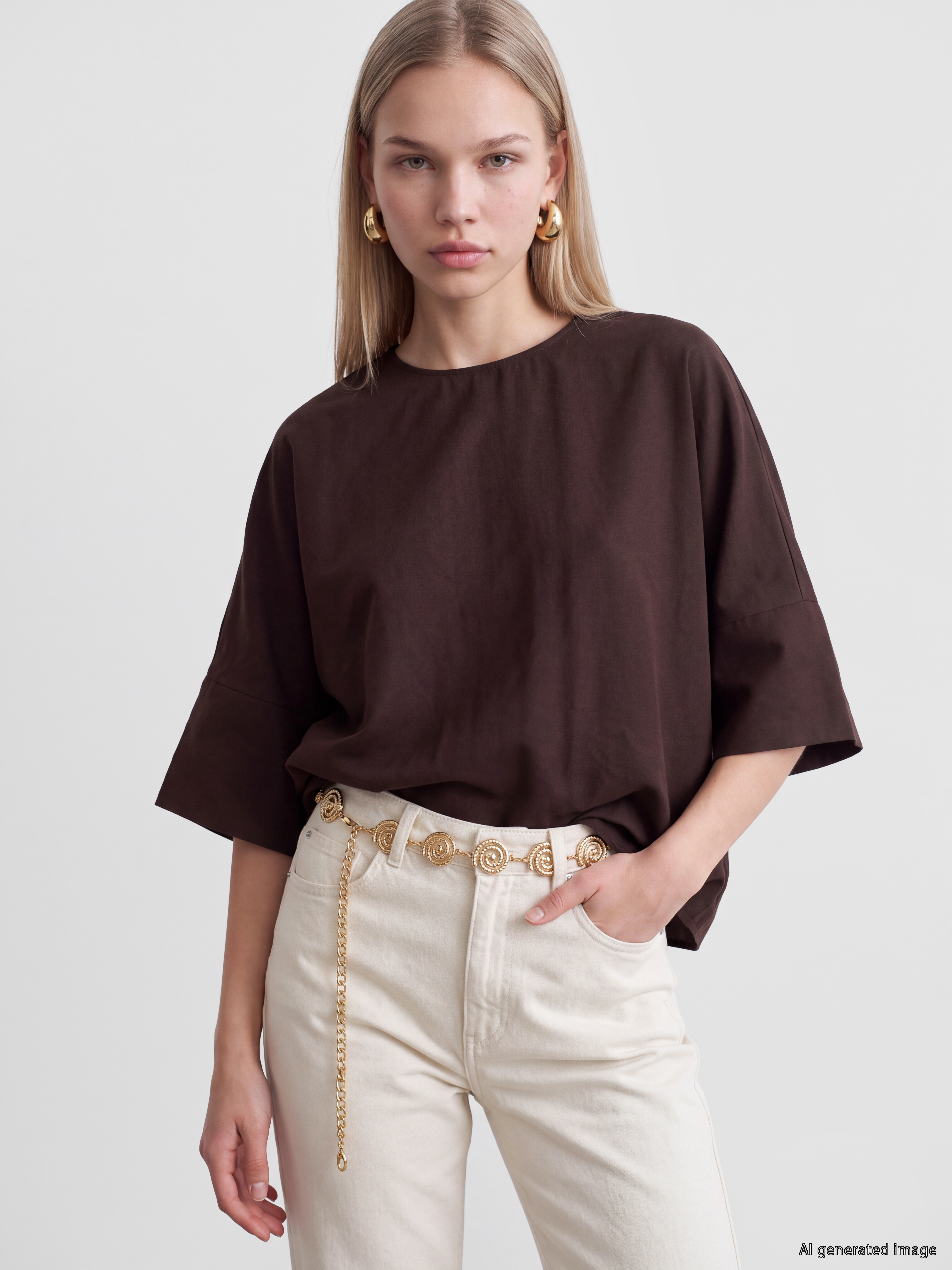 LCW Vision Bisiklet Yaka Geniş Kollu Oversize Bluz