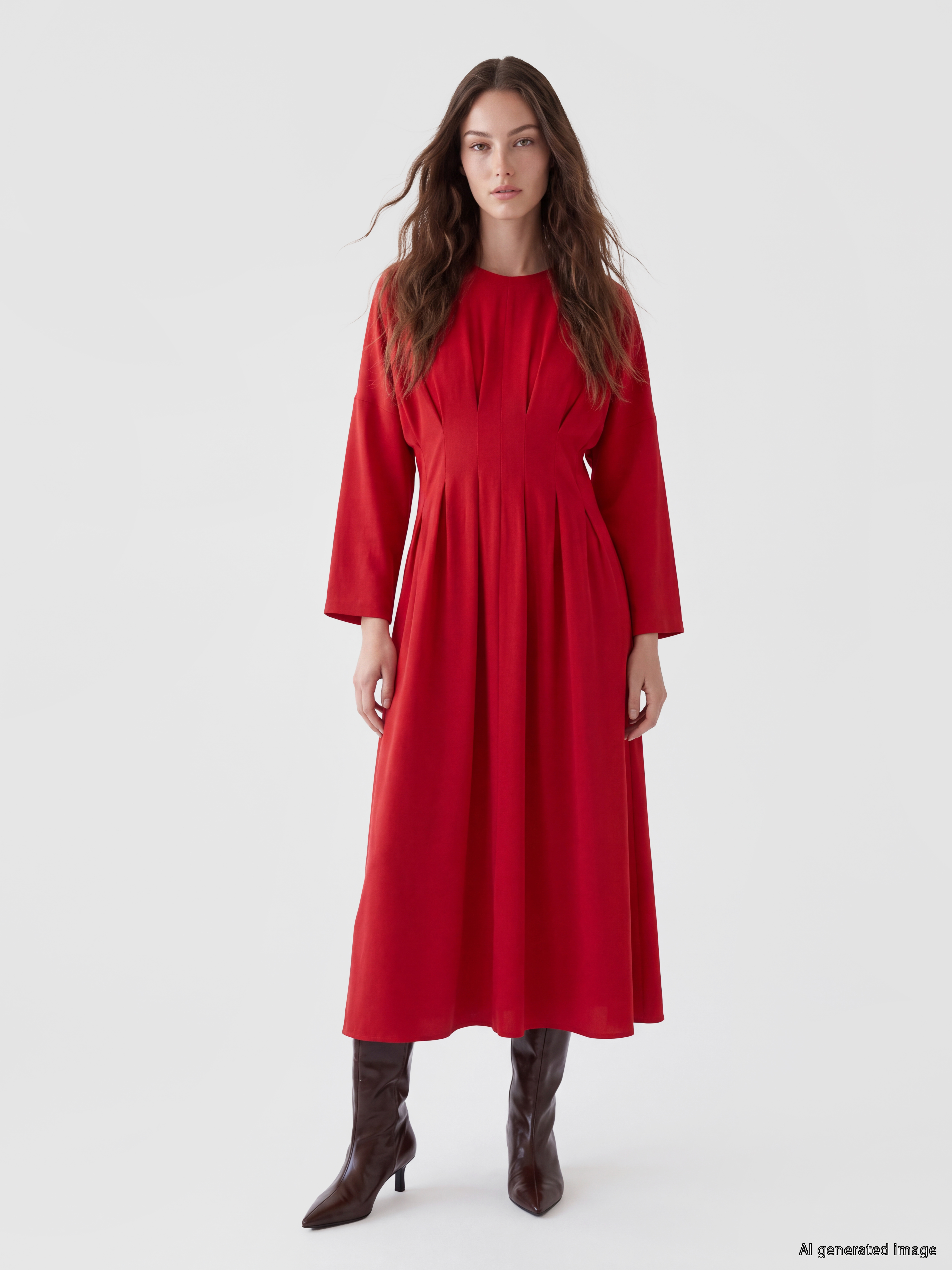 LCW Modest Peplum Keten Karışımlı Pileli Elbise