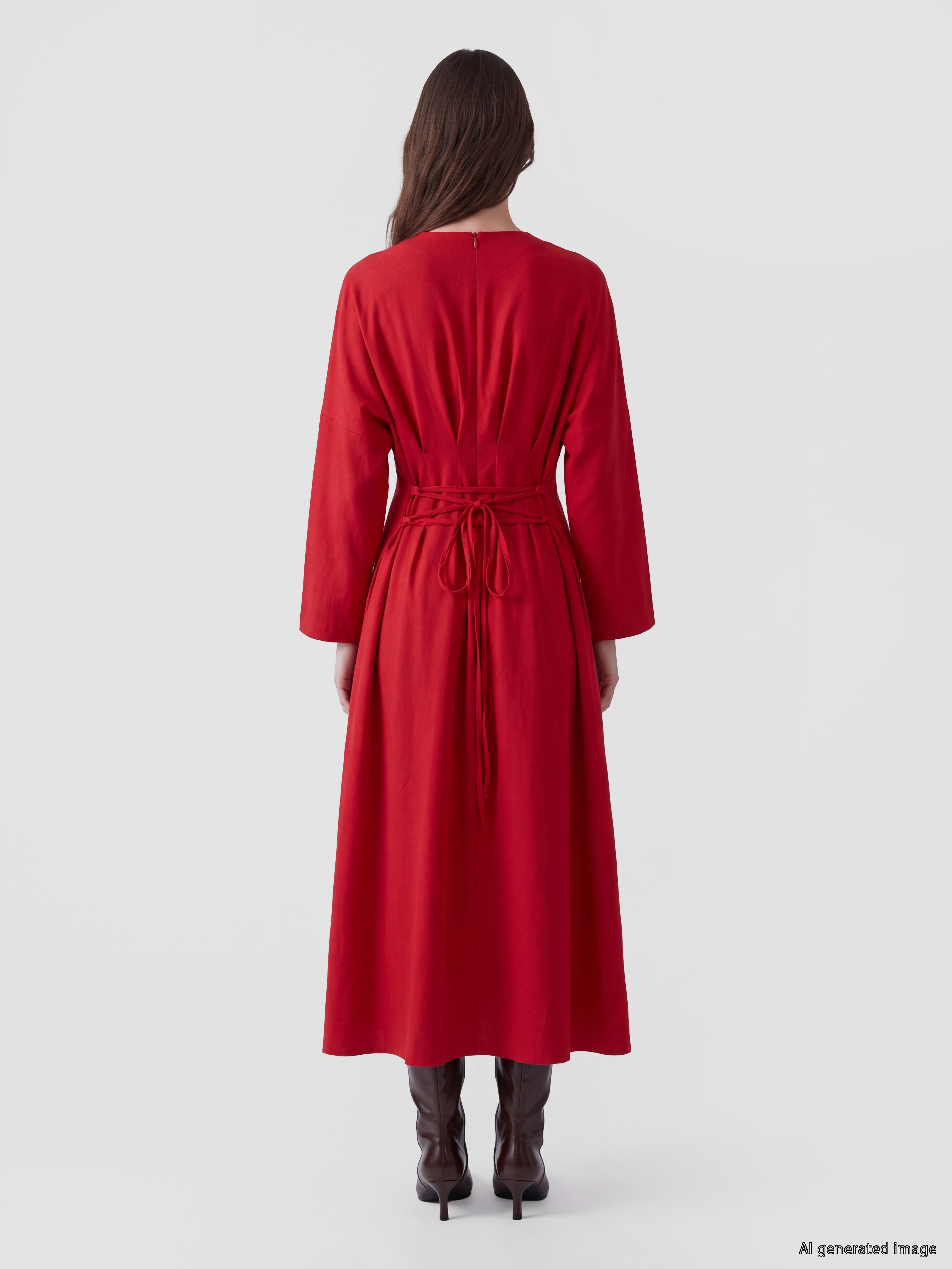LCW Modest Peplum Keten Karışımlı Pileli Elbise görsel 4