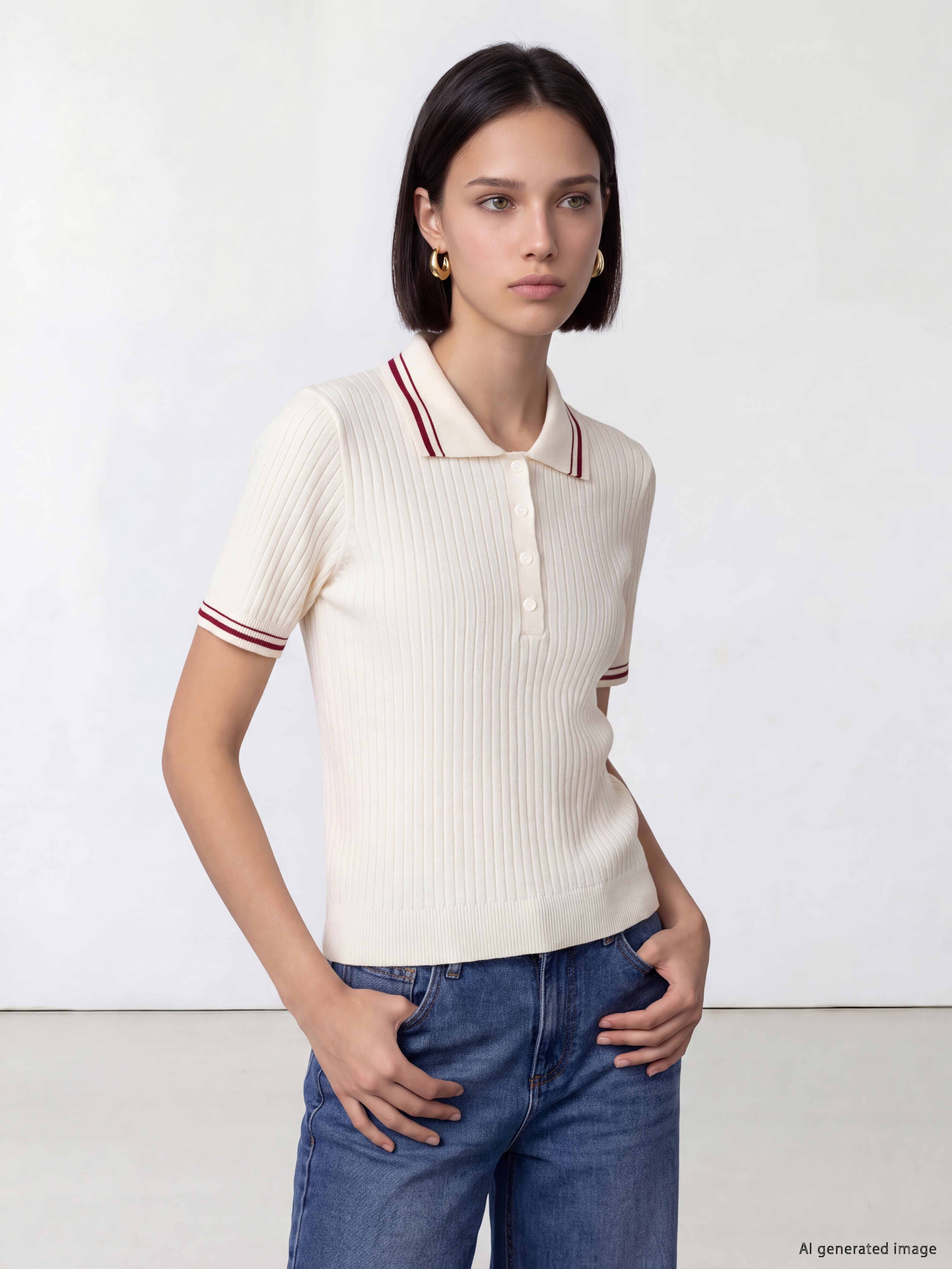 LCW Comfort Polo Yaka Çizgili Kadın Triko Kazak
