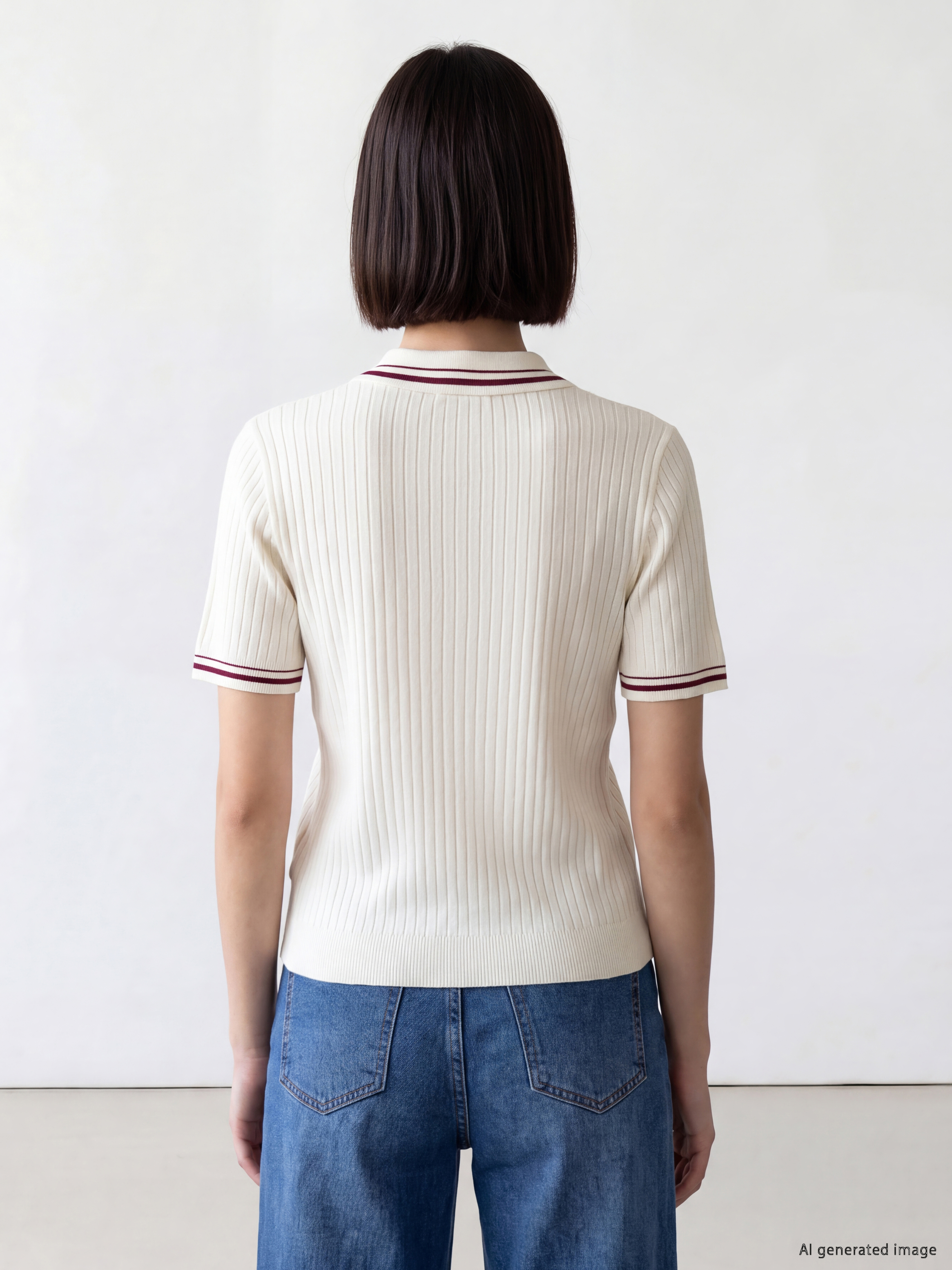 LCW Comfort Polo Yaka Çizgili Kadın Triko Kazak görsel 4
