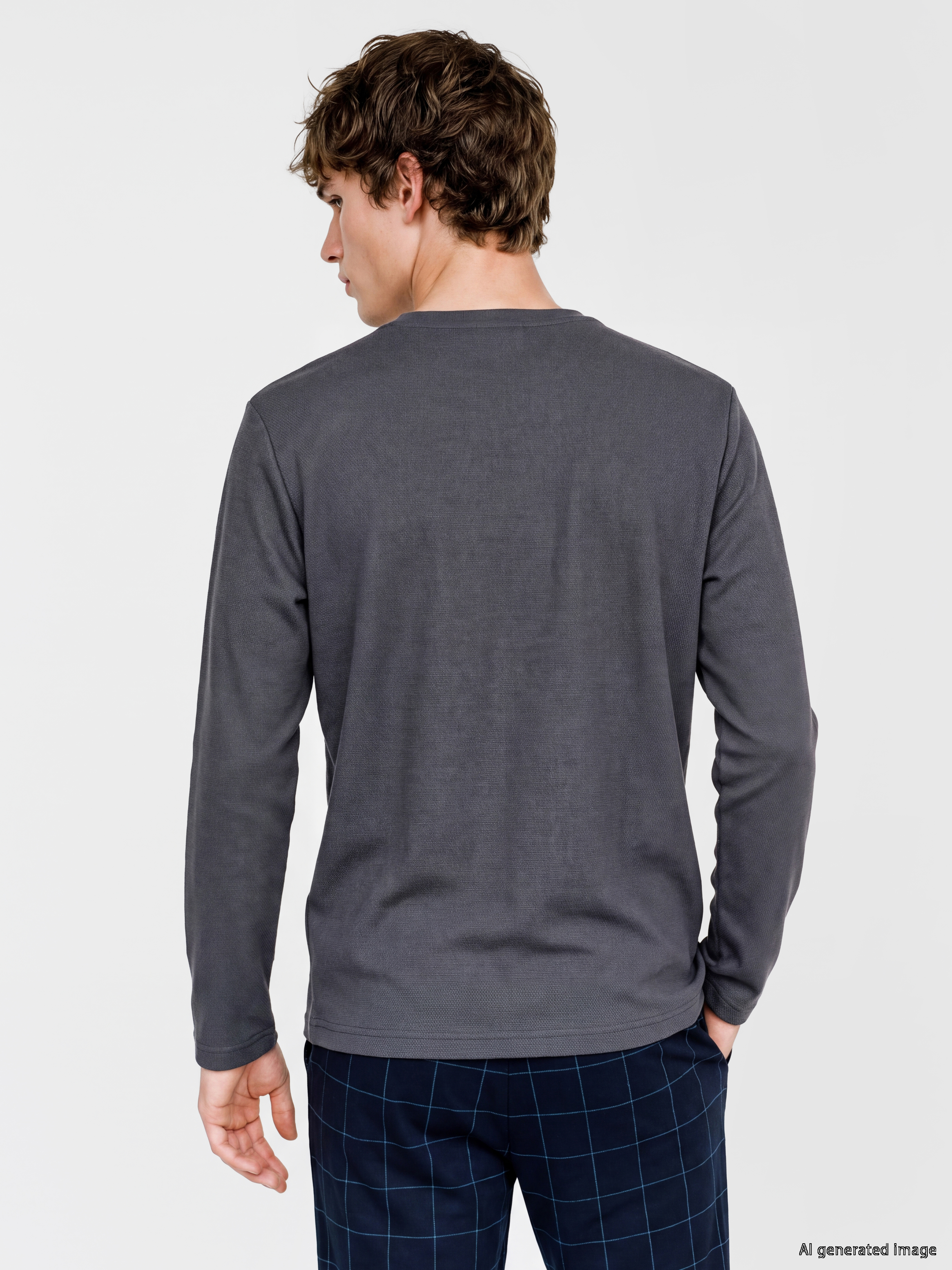 LC WAIKIKI Henley Yaka Uzun Kollu Erkek Pijama Üst görsel 4