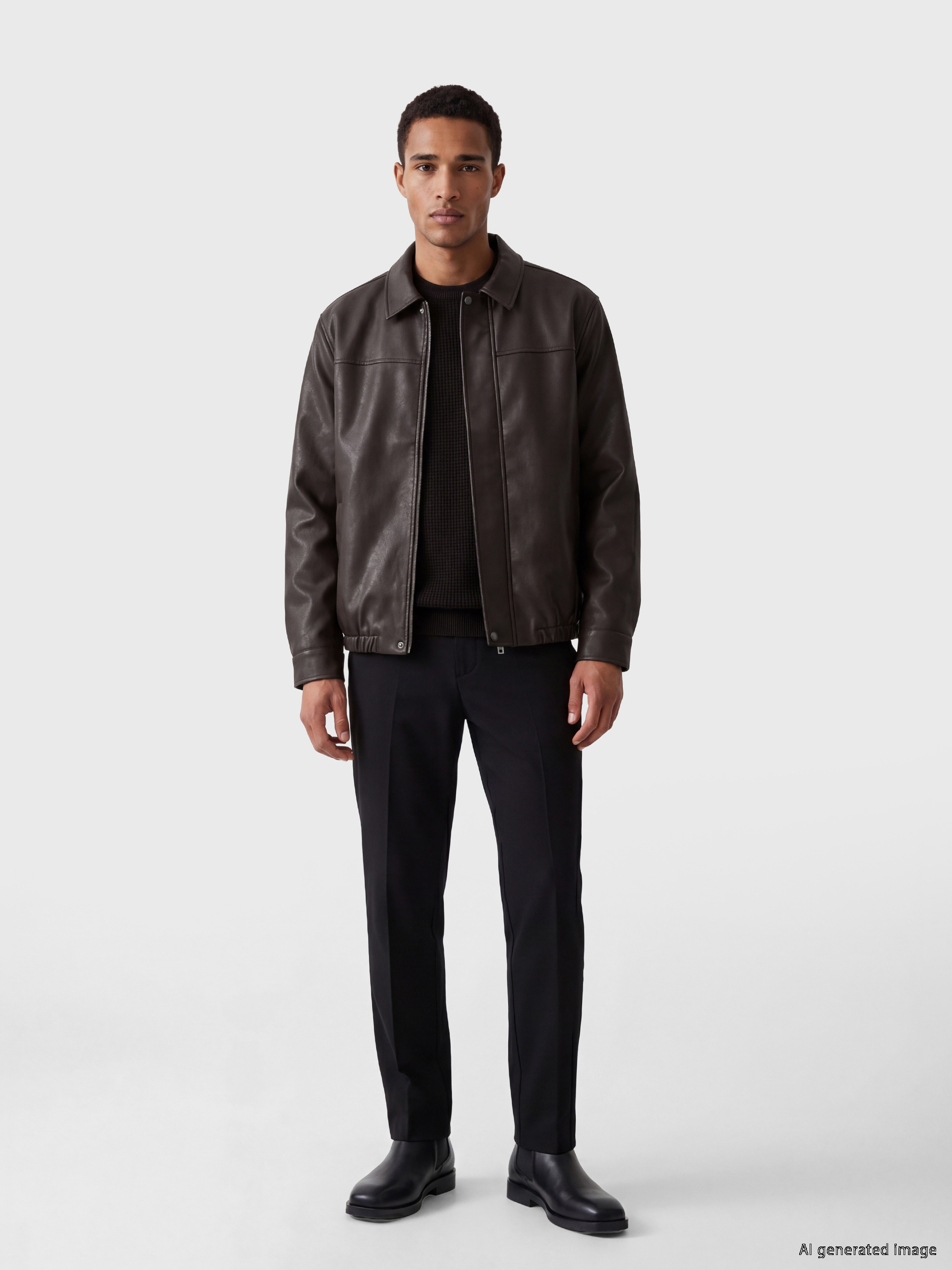 LCW Vision Regular Fit Deri Görünümlü Erkek Mont görsel 3