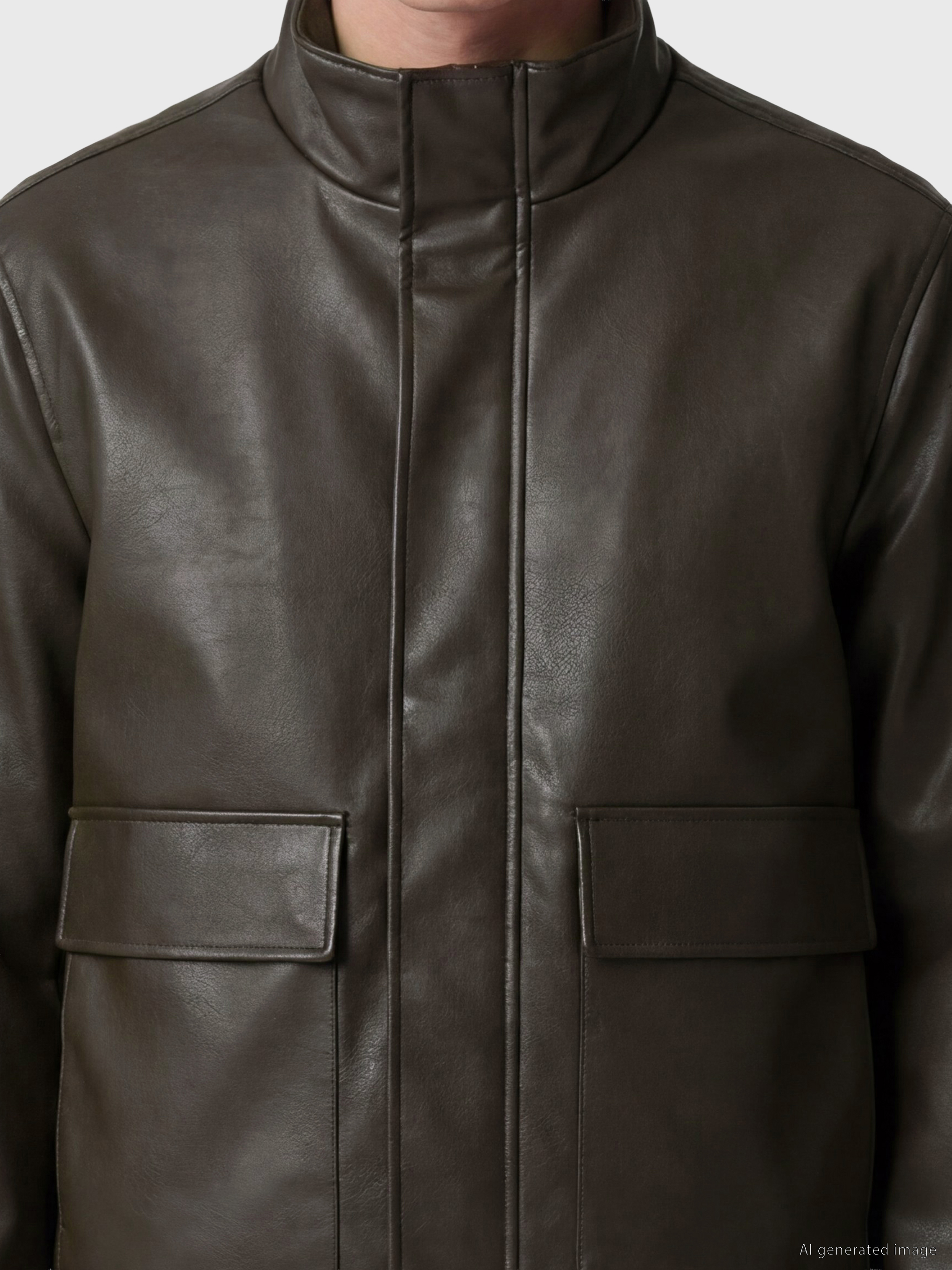 SOUTHBLUE Regular Fit Dik Yaka Erkek Deri Görünümlü Mont görsel 4