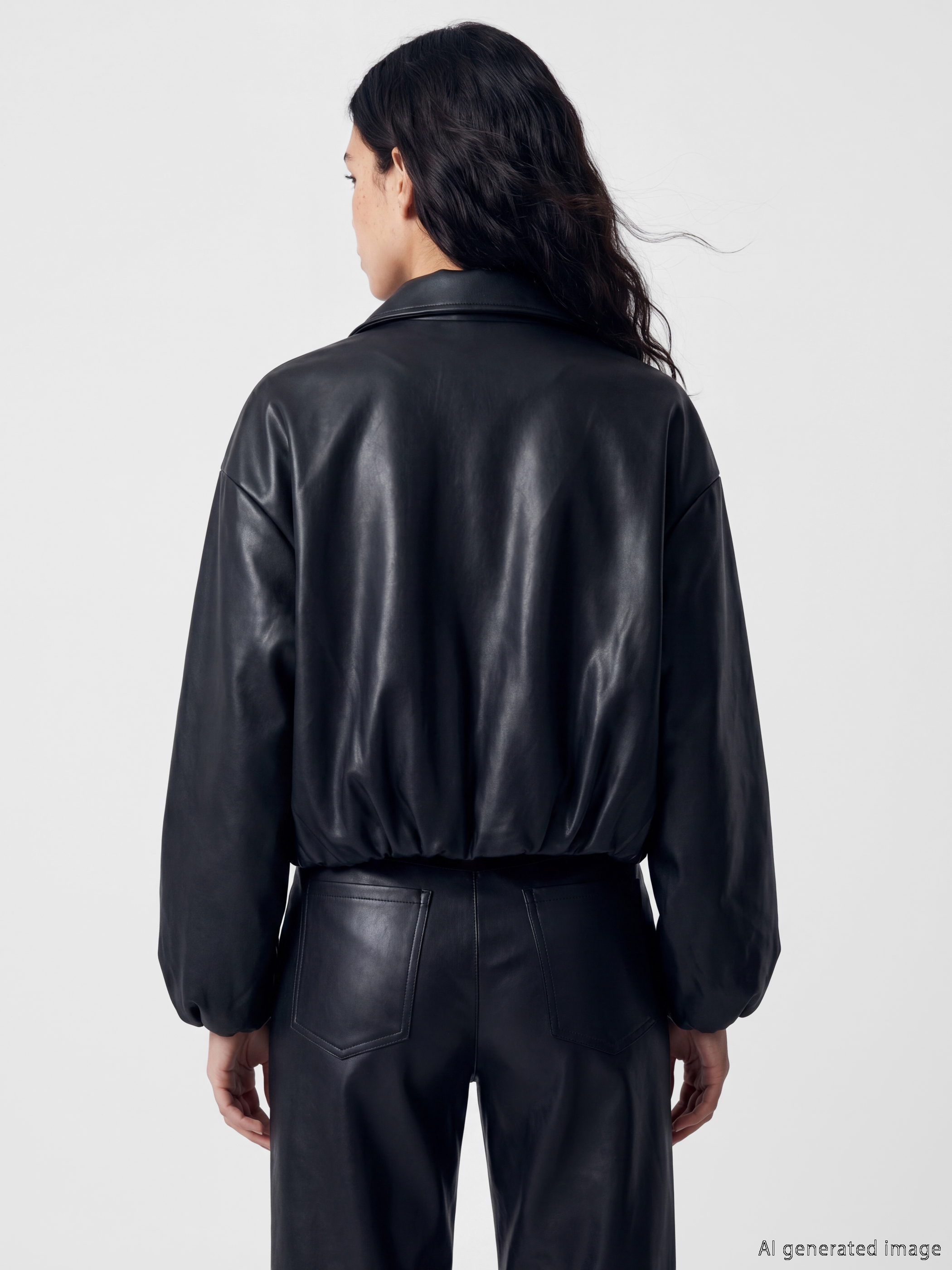 LCW Vision Kadın Oversize Bomber Deri Görünümlü Ceket görsel 4