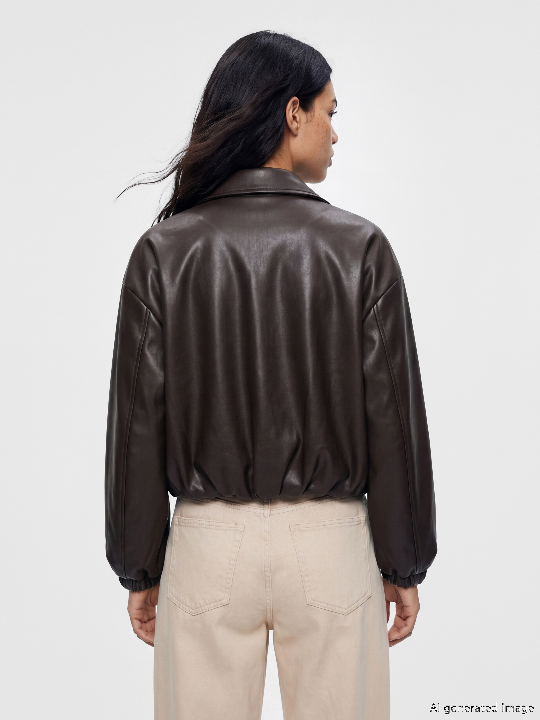 LCW Vision Kadın Oversize Bomber Deri Görünümlü Ceket görsel 5