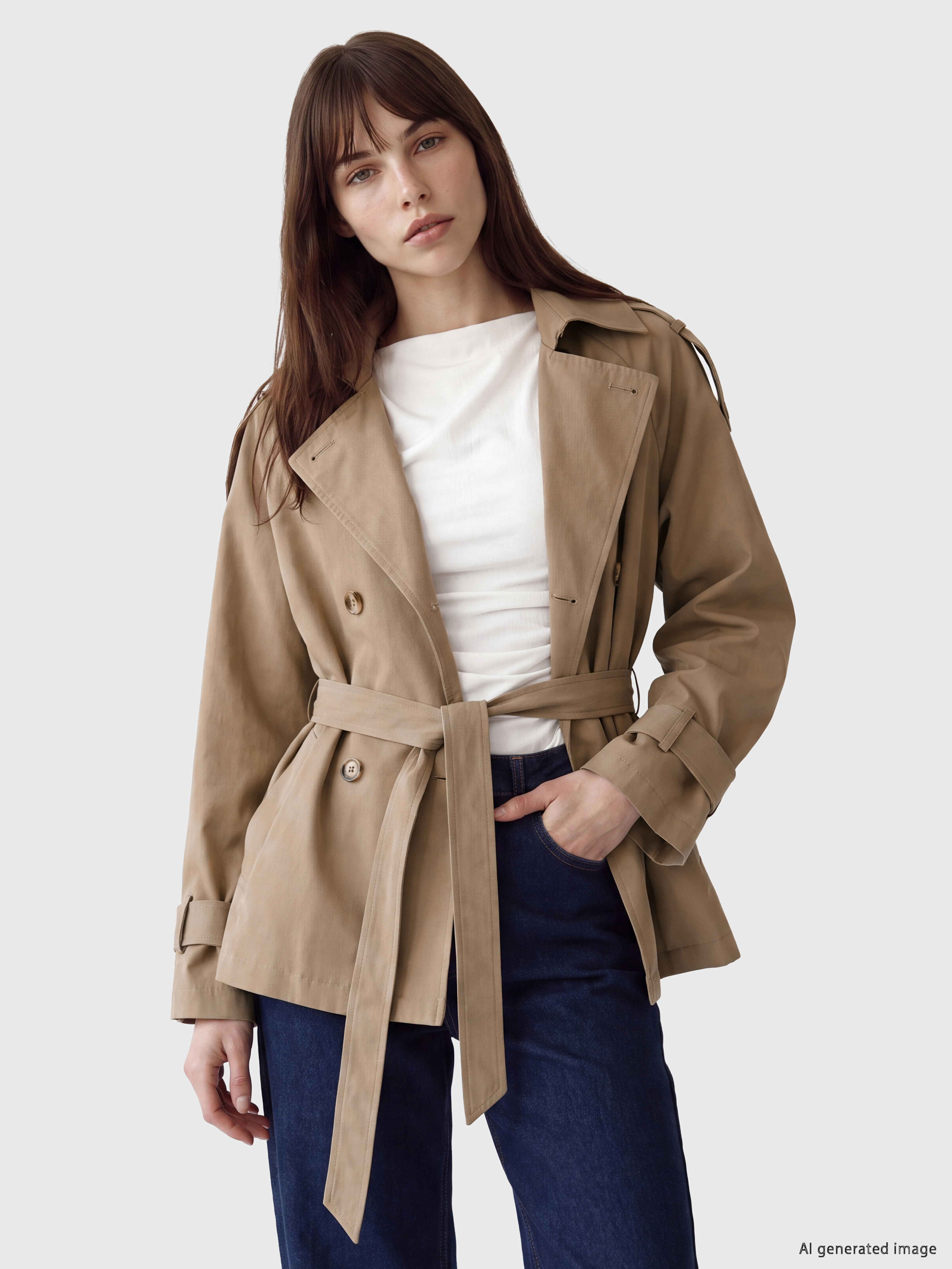 LCW Vision Dik Yaka Kuşaklı Kadın Gabardin Trençkot