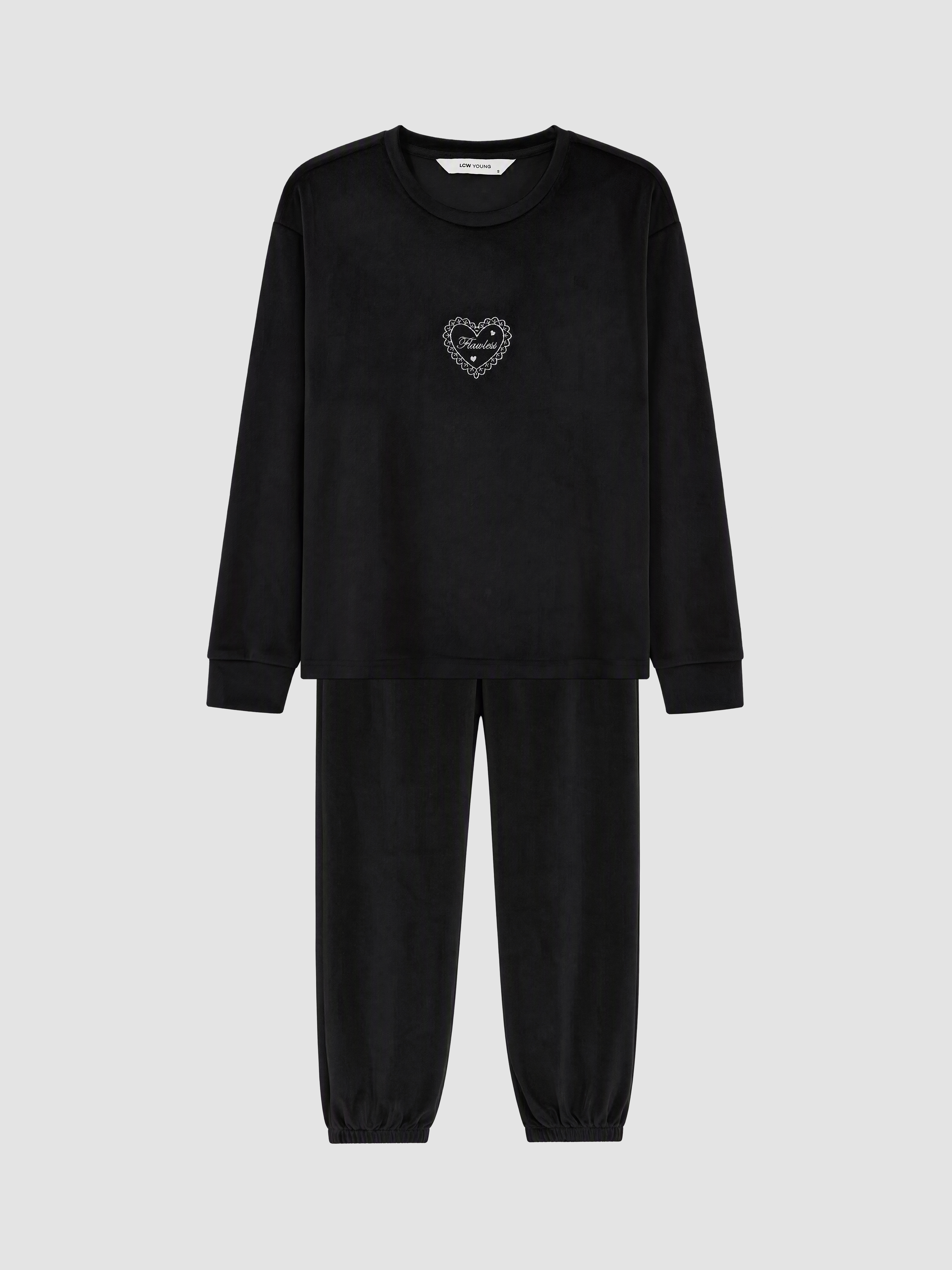LCW Young Nakışlı Kadife Kadın Pijama Takımı görsel 5