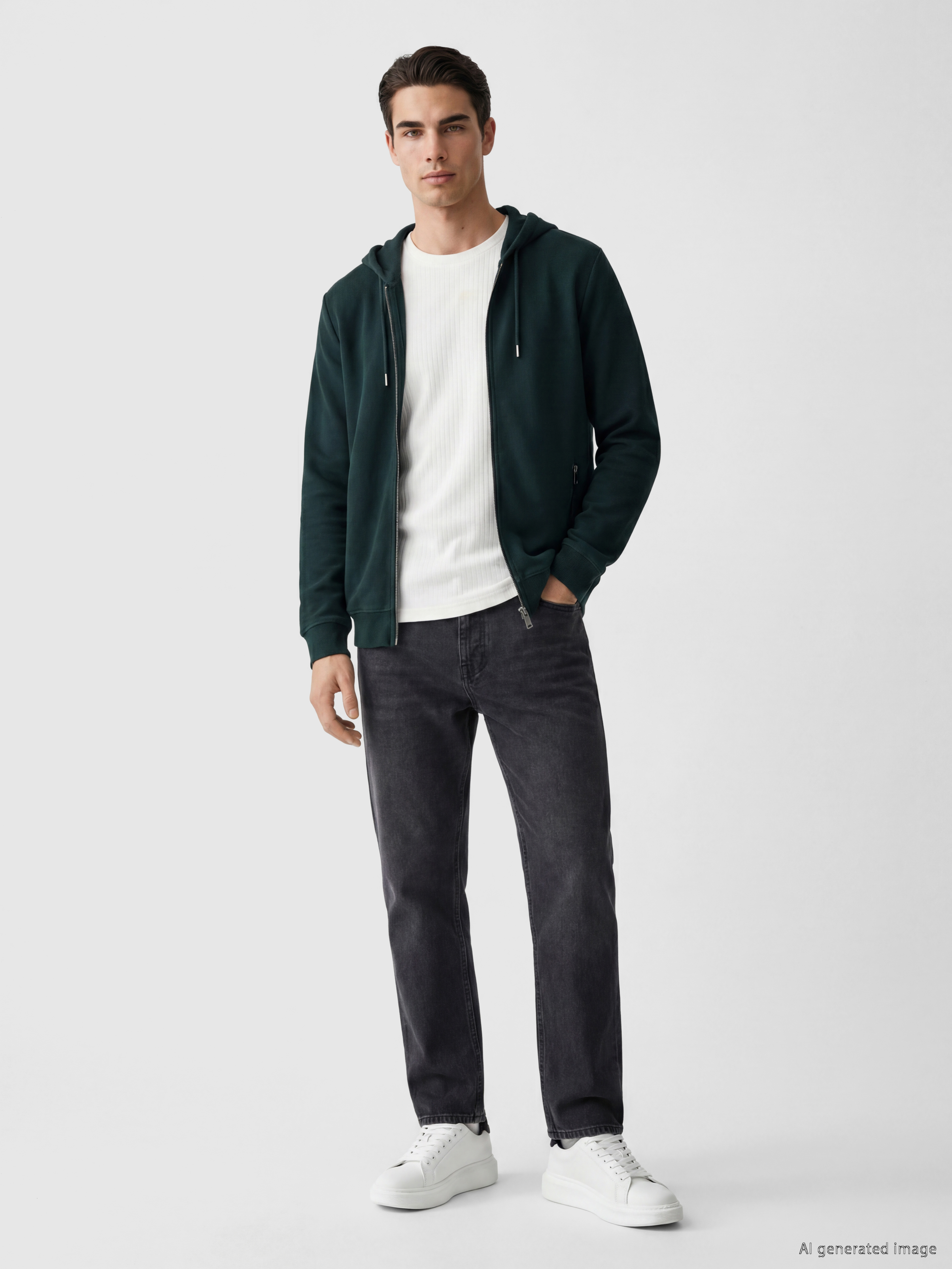 LCWAIKIKI Classic Kapüşonlu Erkek Fermuarlı Sweatshirt görsel 2