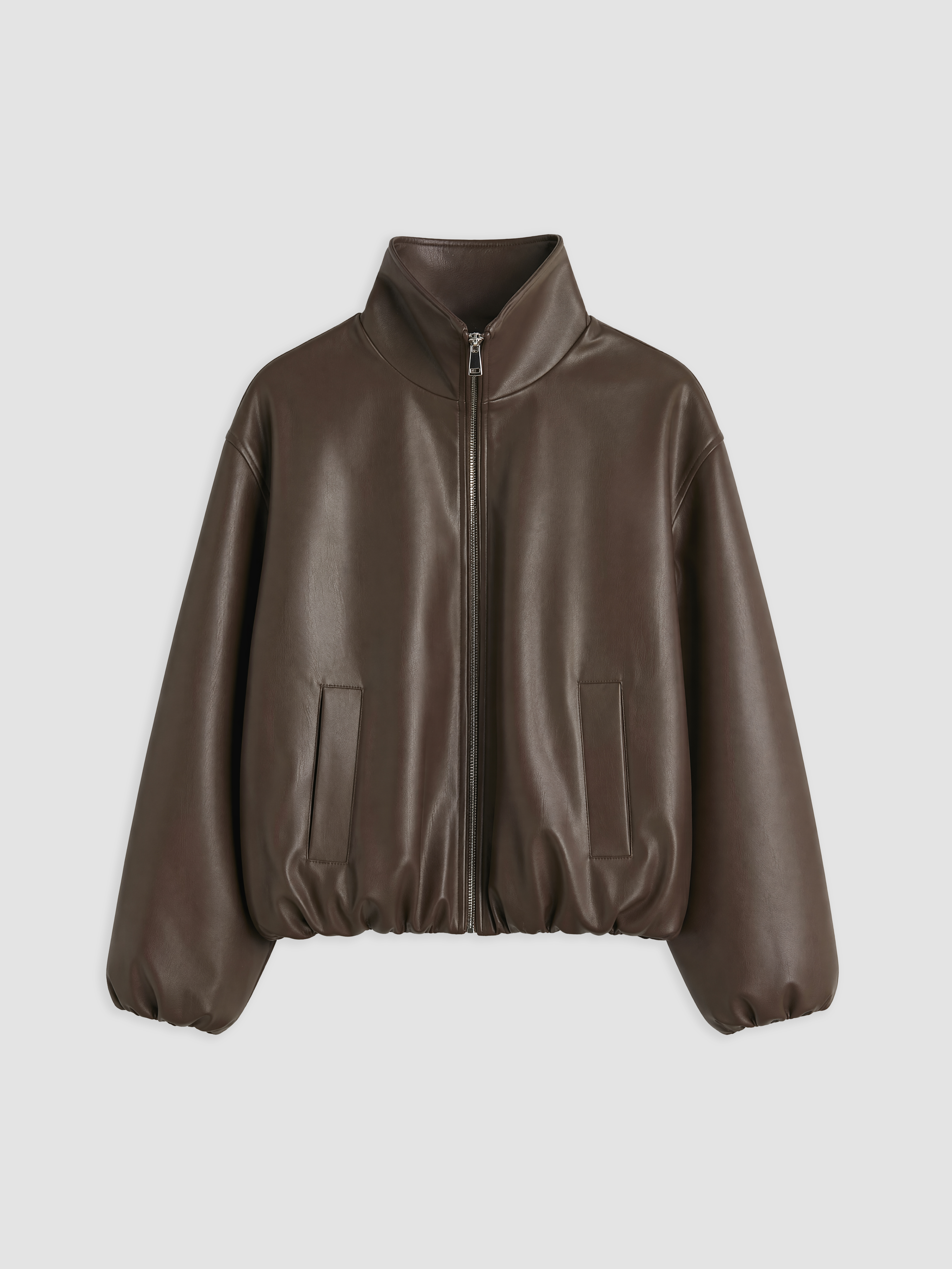 LCWAIKIKI Classic Oversize Kadın Bomber Deri Görünümlü Ceket görsel 6