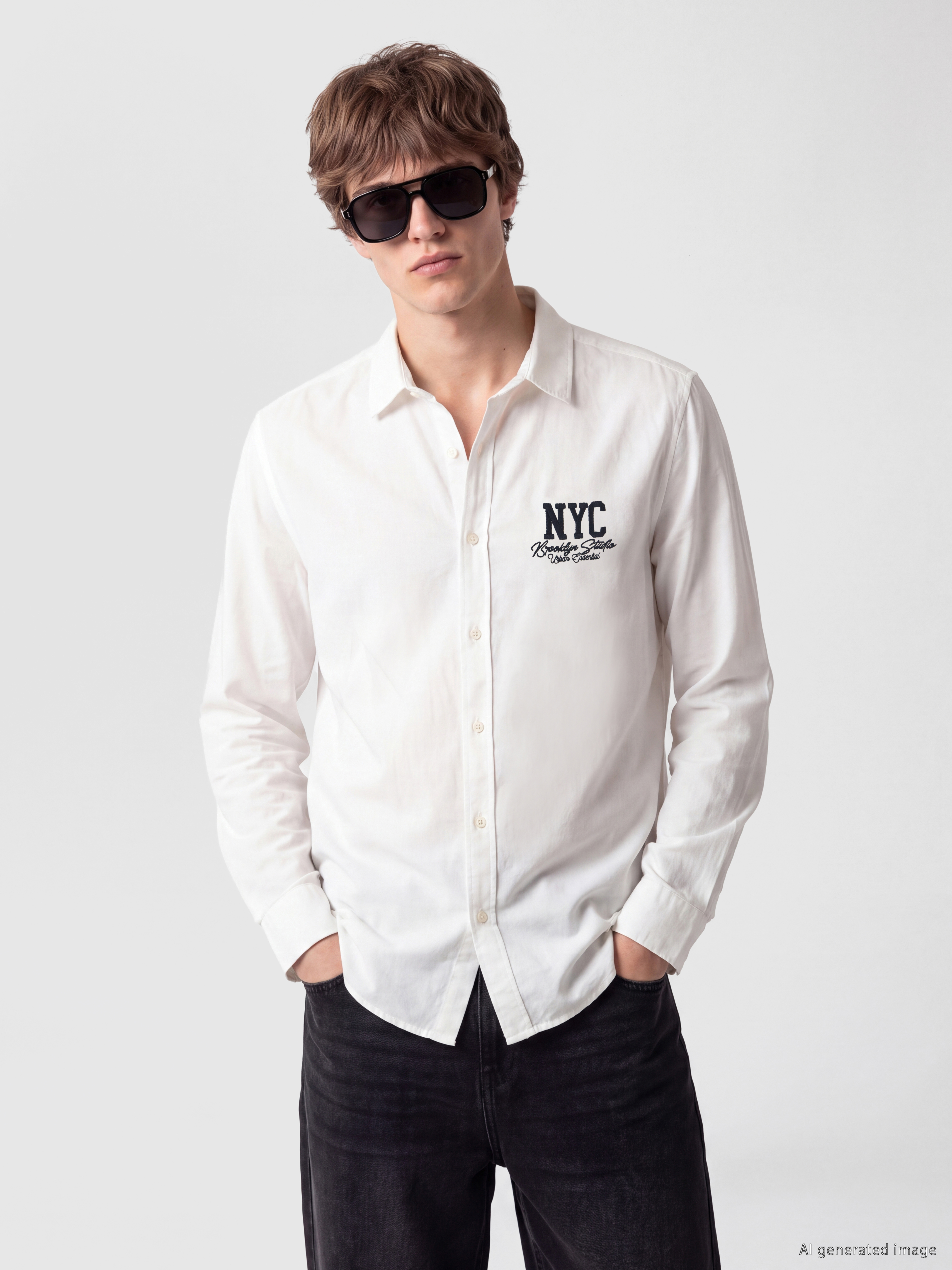 XSIDE Regular Fit NYC Baskılı Oxford Erkek Gömlek görsel 2