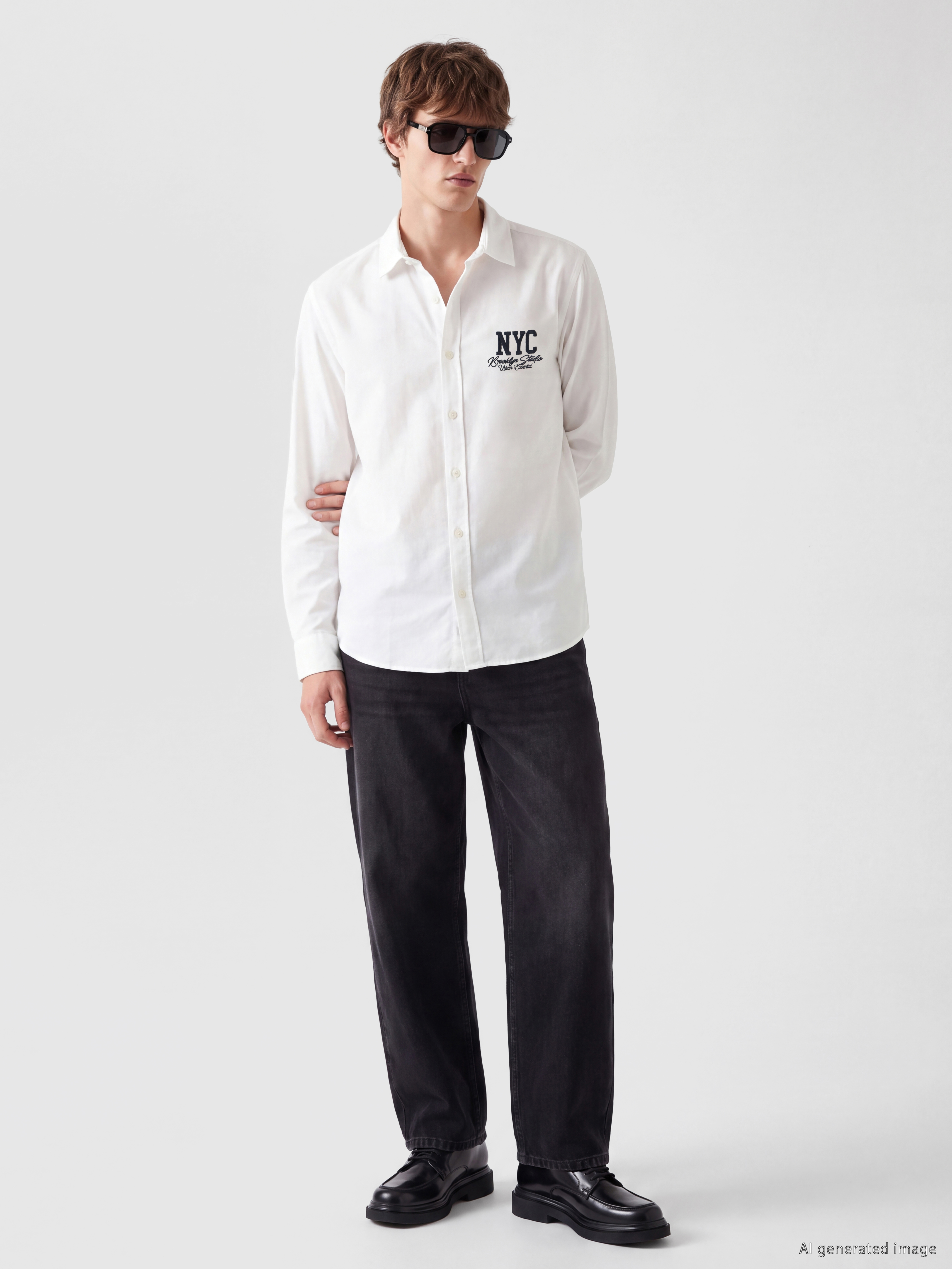 XSIDE Regular Fit NYC Baskılı Oxford Erkek Gömlek görsel 3