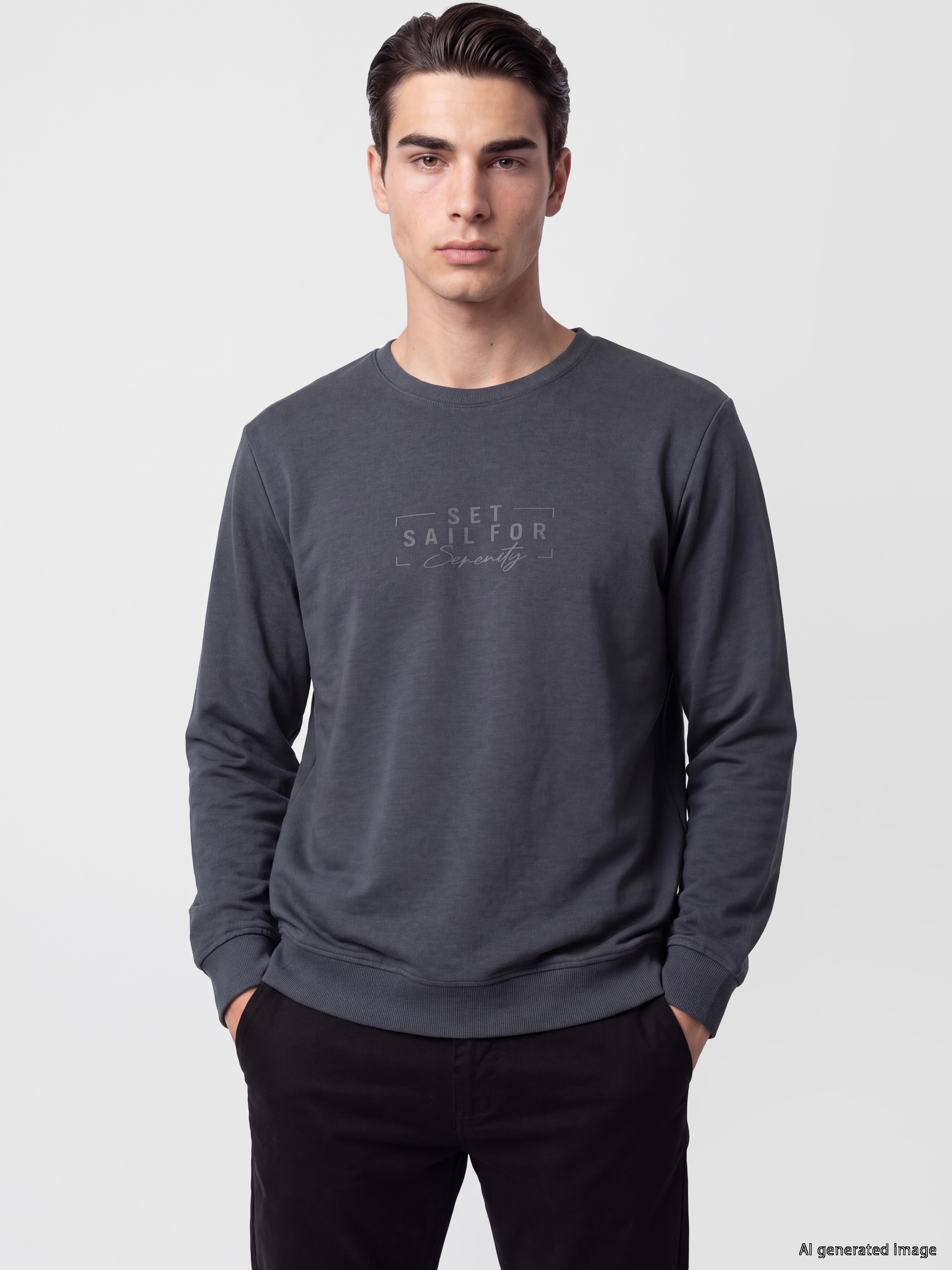 LCWAIKIKI Classic Bisiklet Yaka Baskılı Erkek Sweatshirt