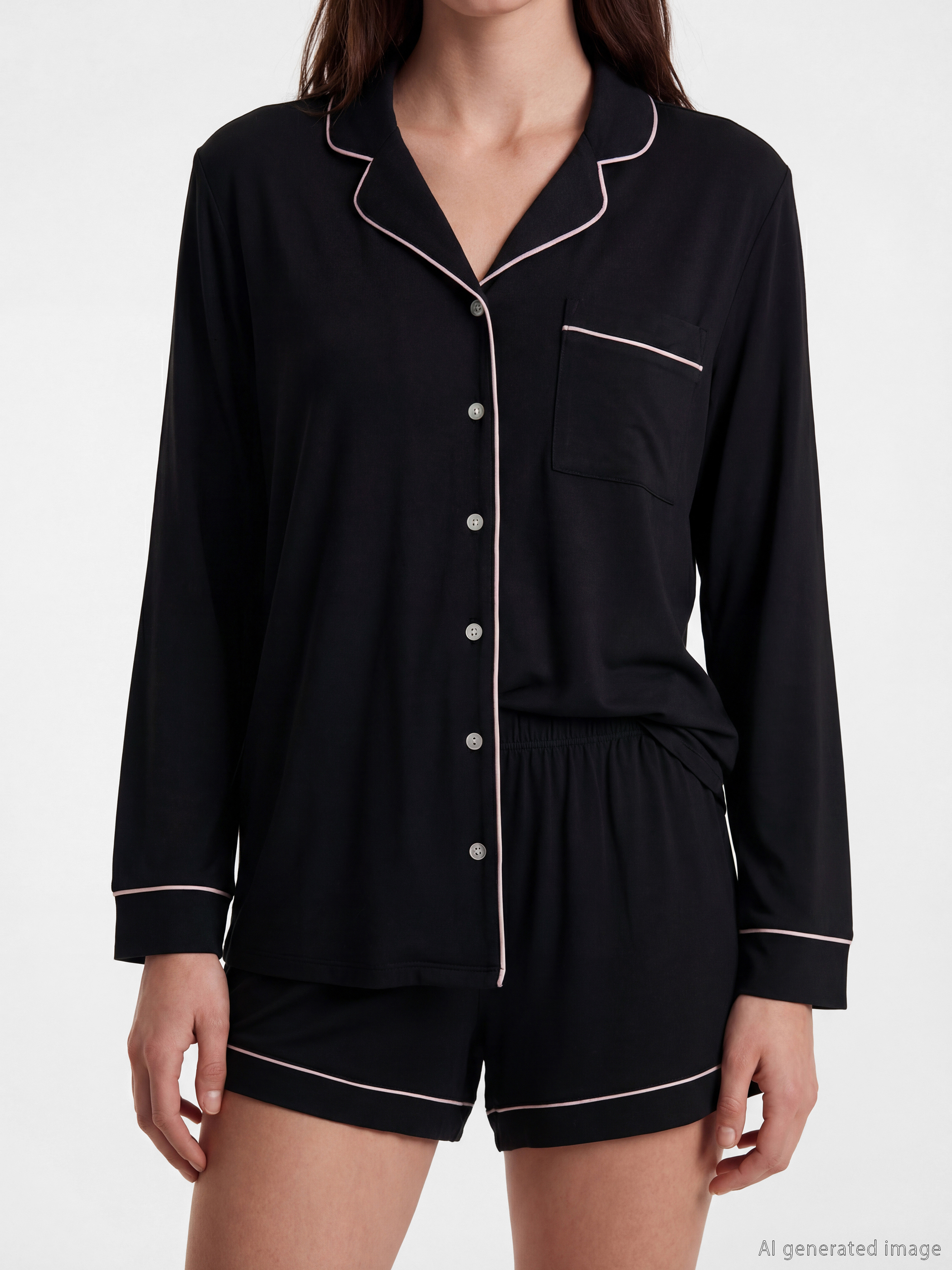 LCW DREAM Gömlek Yaka Kadın Şortlu Pijama Takımı görsel 3