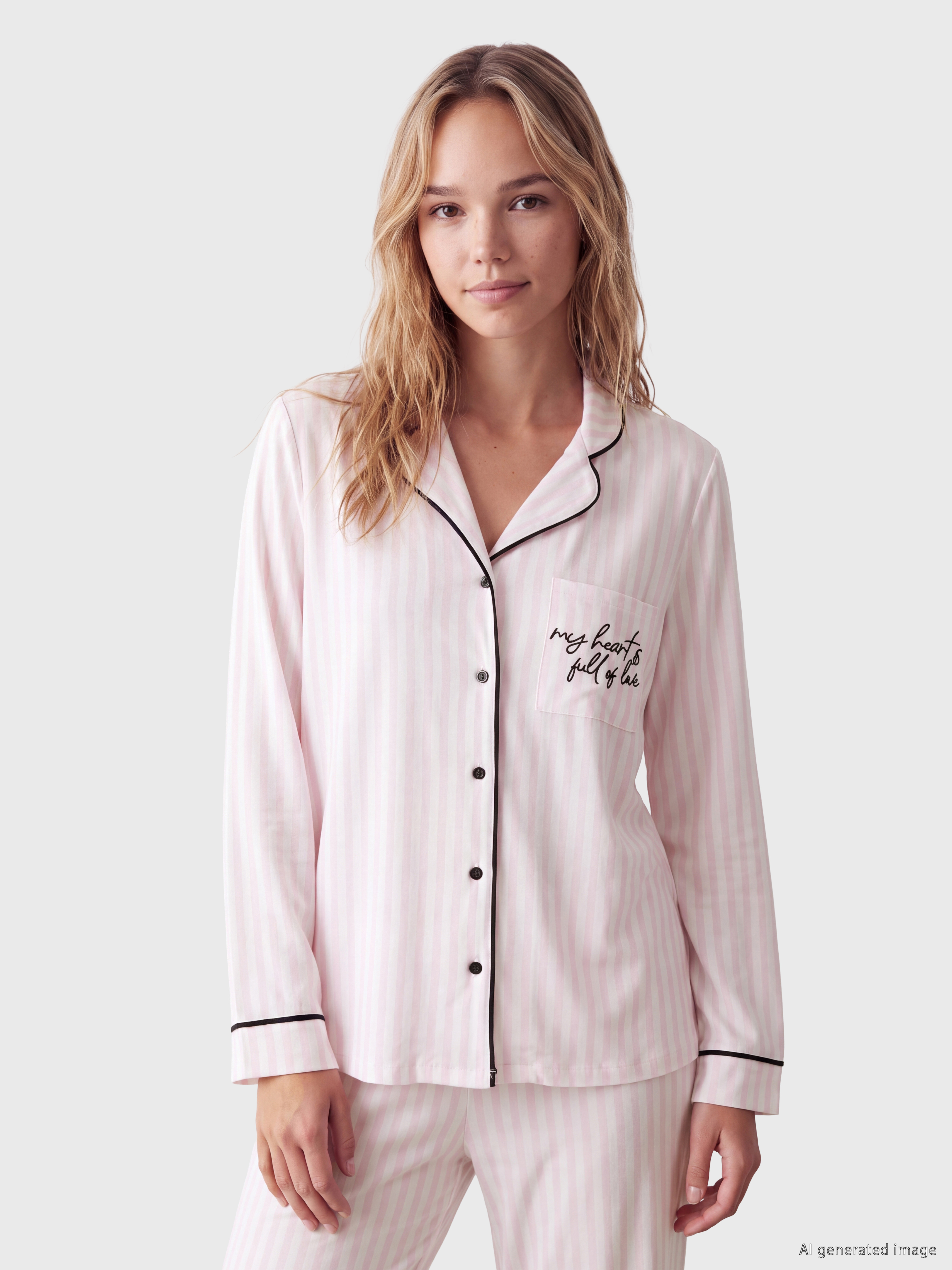 LCW DREAM Gömlek Yaka Çizgili Kadın Pijama Takım görsel 2
